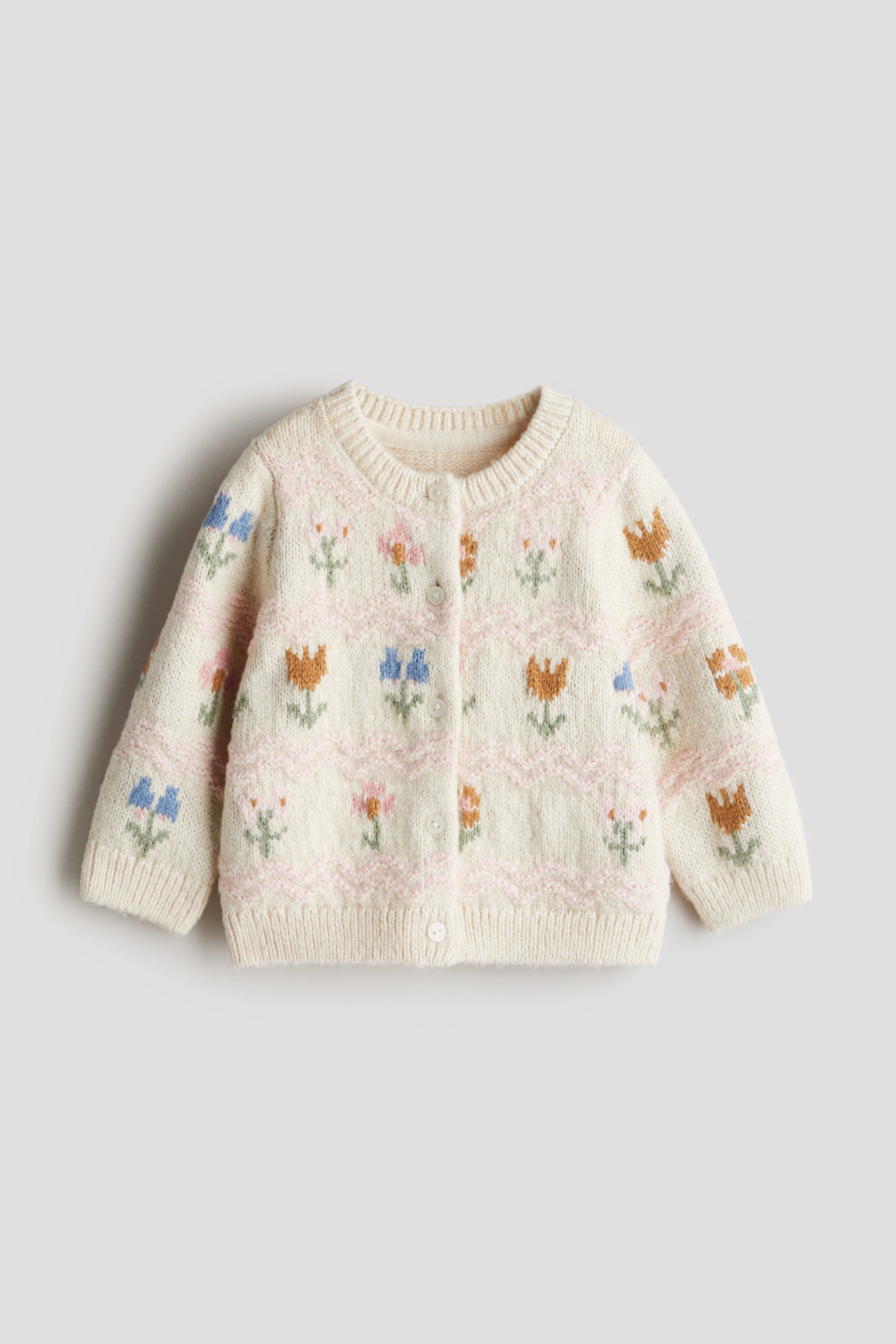 Jacquard Knit Cardigan Light beige flowers Kids H M CA