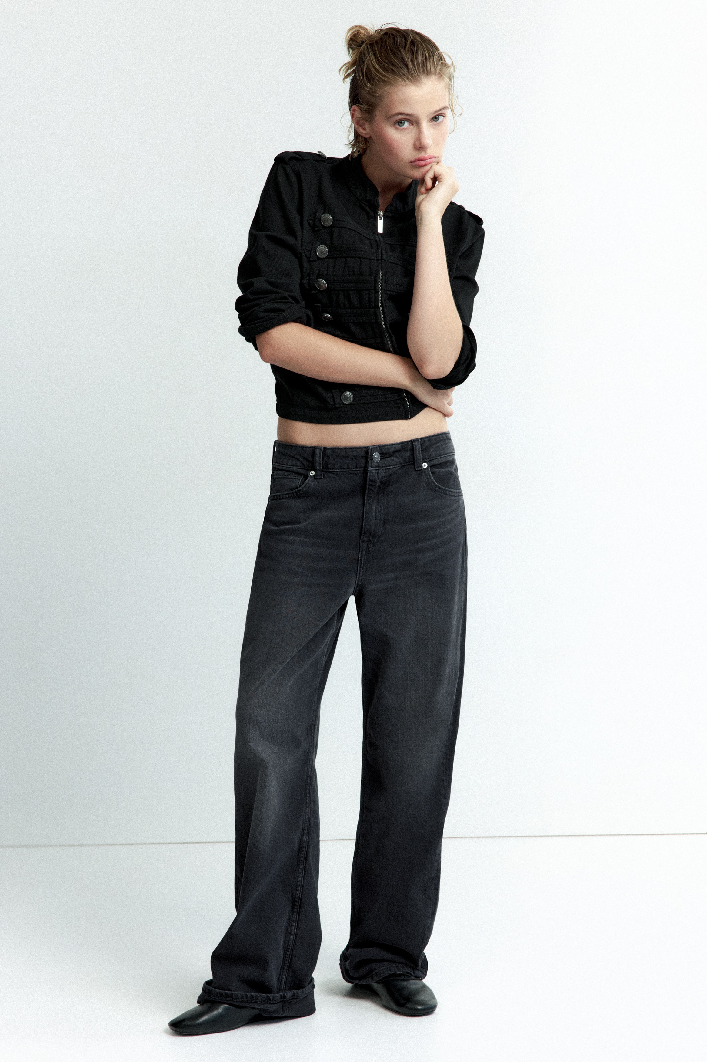 Straight High Waist Jeans - Denim black/Light denim blue