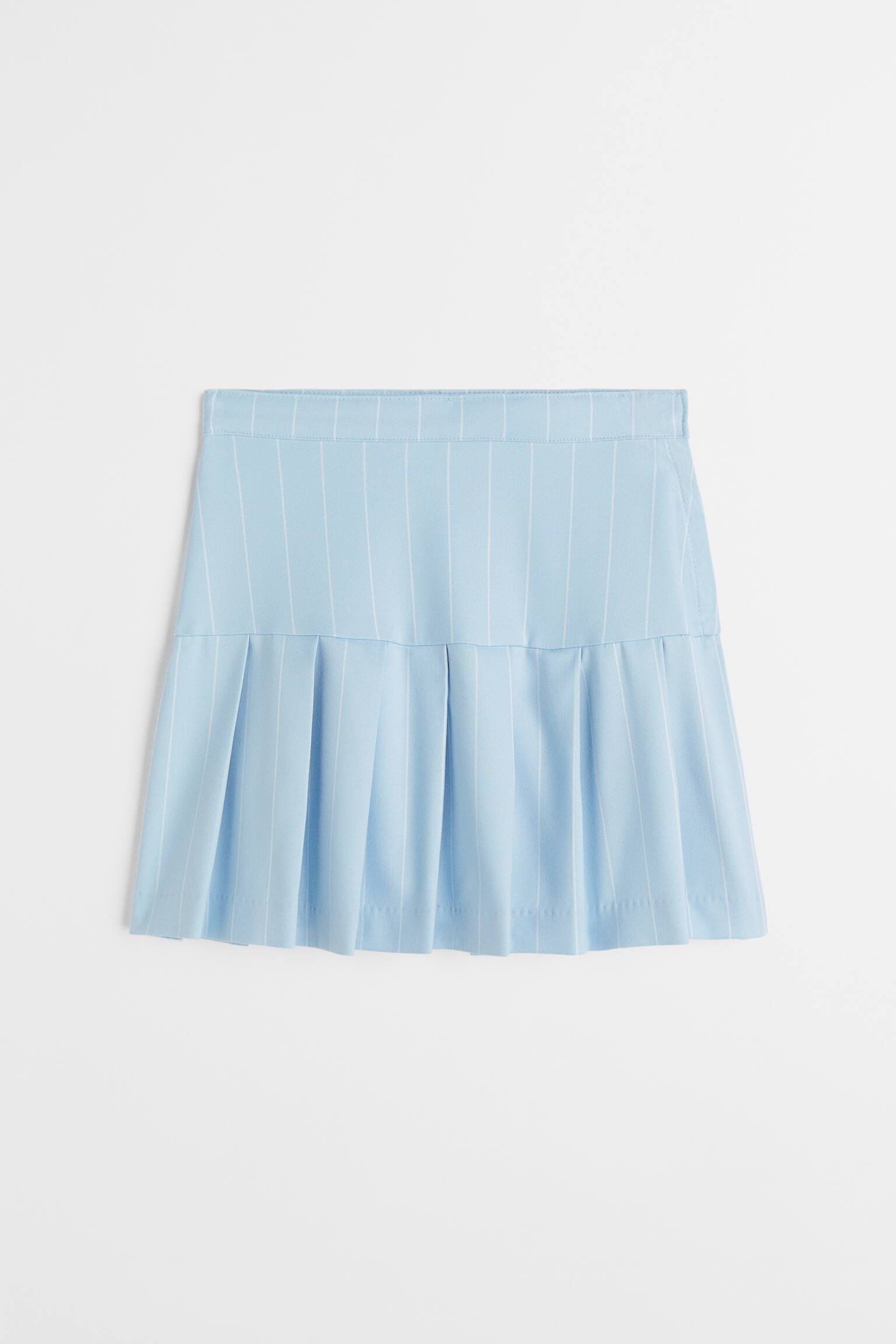 Pleated twill skirt - Light blue/Striped/Light purple/Checked - 1