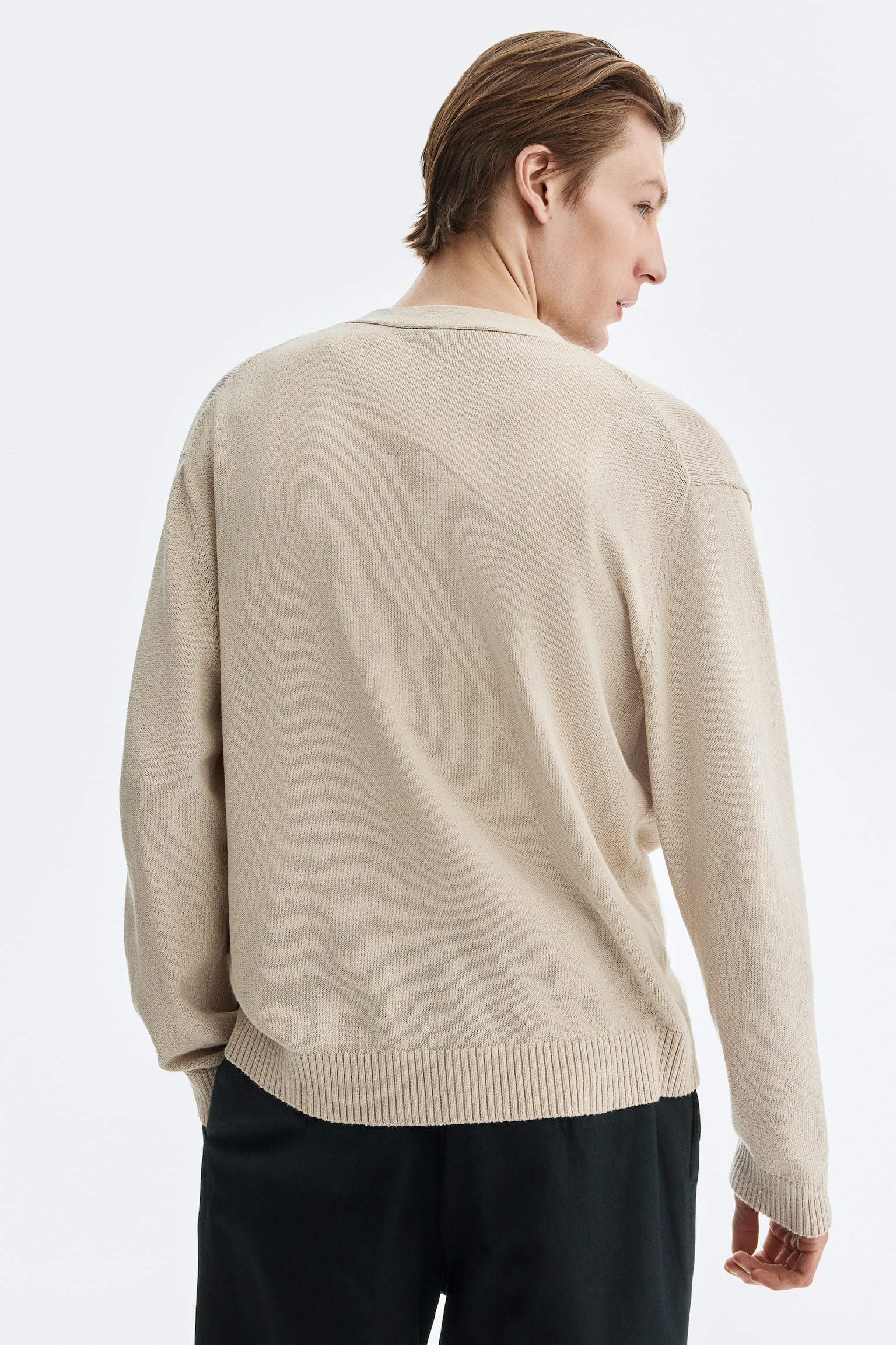 Relaxed Fit Cardigan - Beige/Dark brown - 3