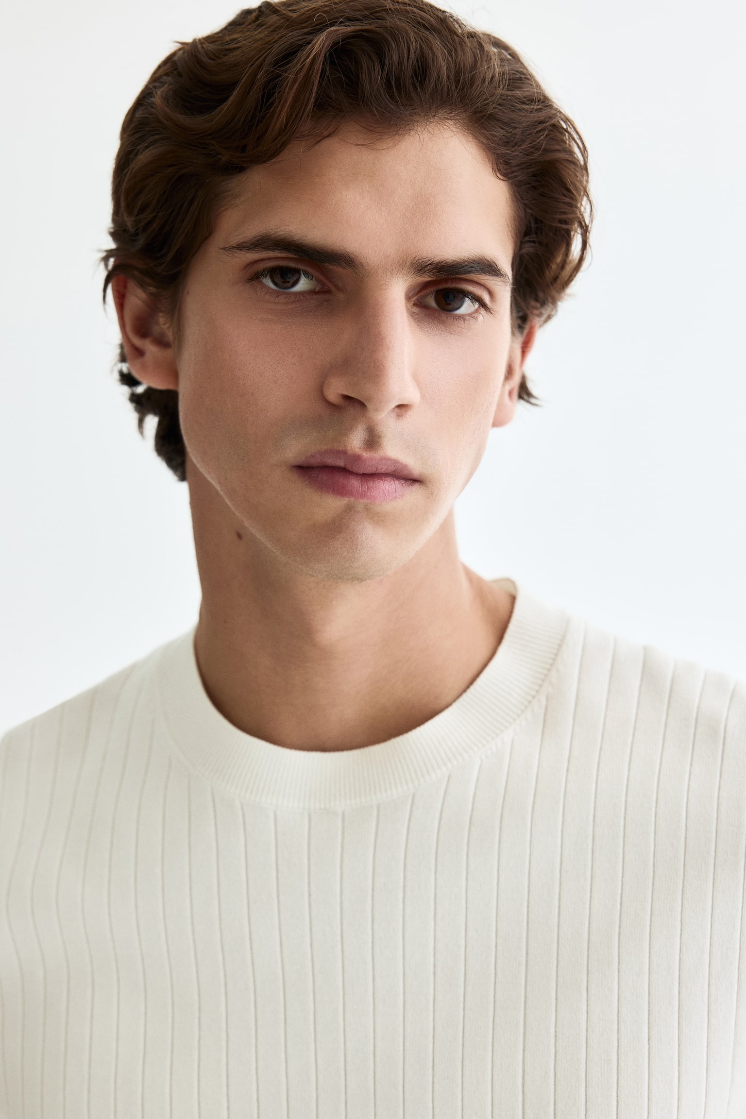 Slim Fit Knitted T-shirt - Cream/Black - 6