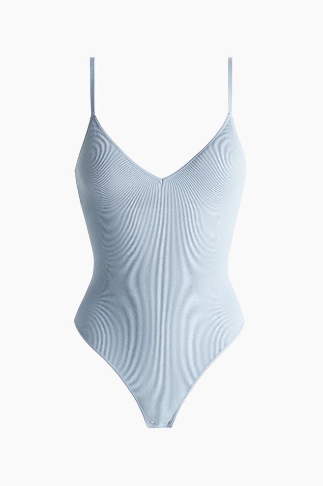 Nahtloser Tangabody mit wattierten Cups - Hellblau/Schwarz - 1