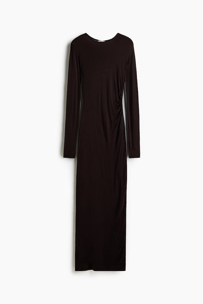Robe longue en laine - Marron foncé/Gris foncé chiné - 1