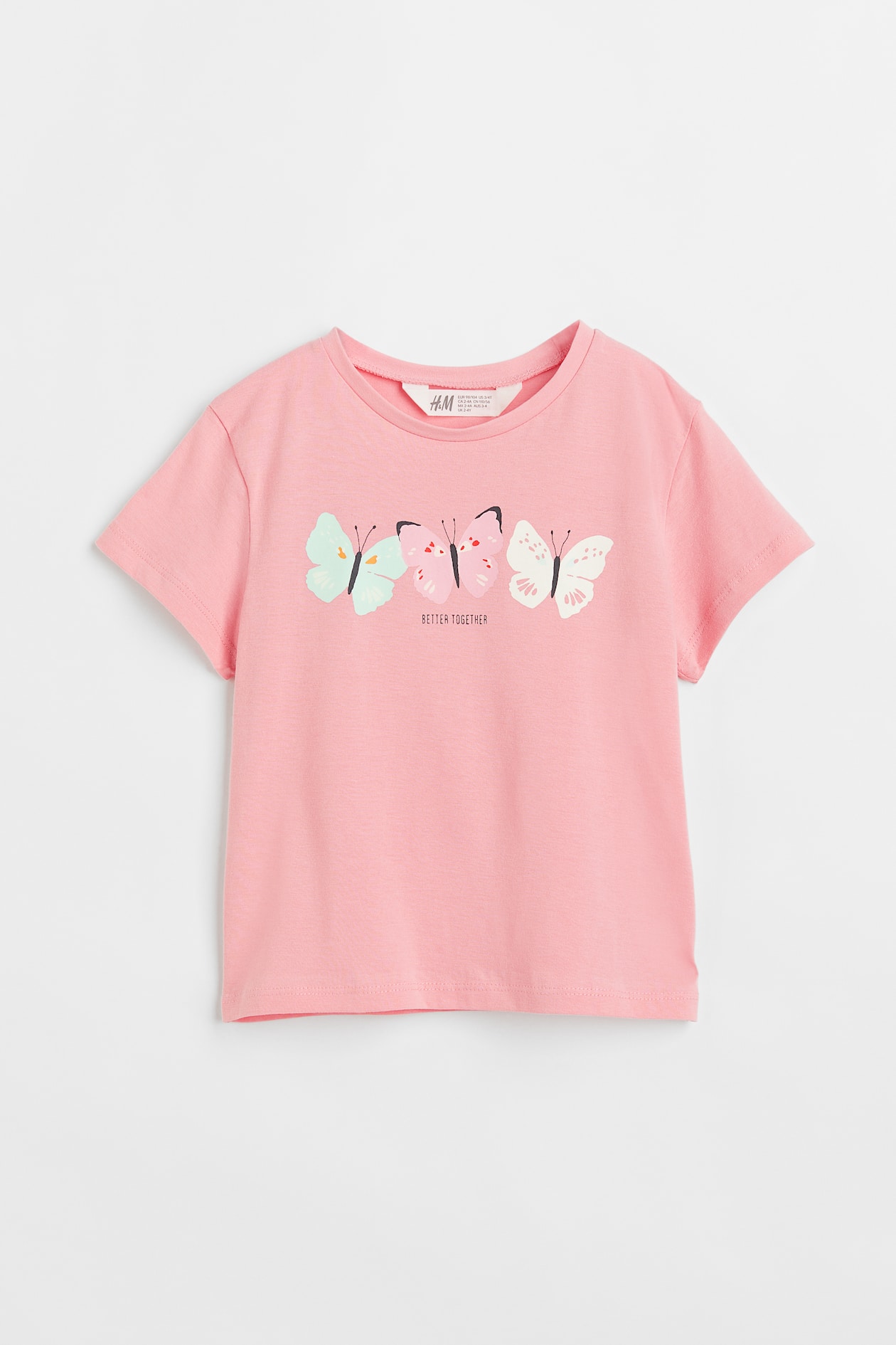 Printed T-shirt - Round neck - Short sleeve - Light pink/Butterflies ...