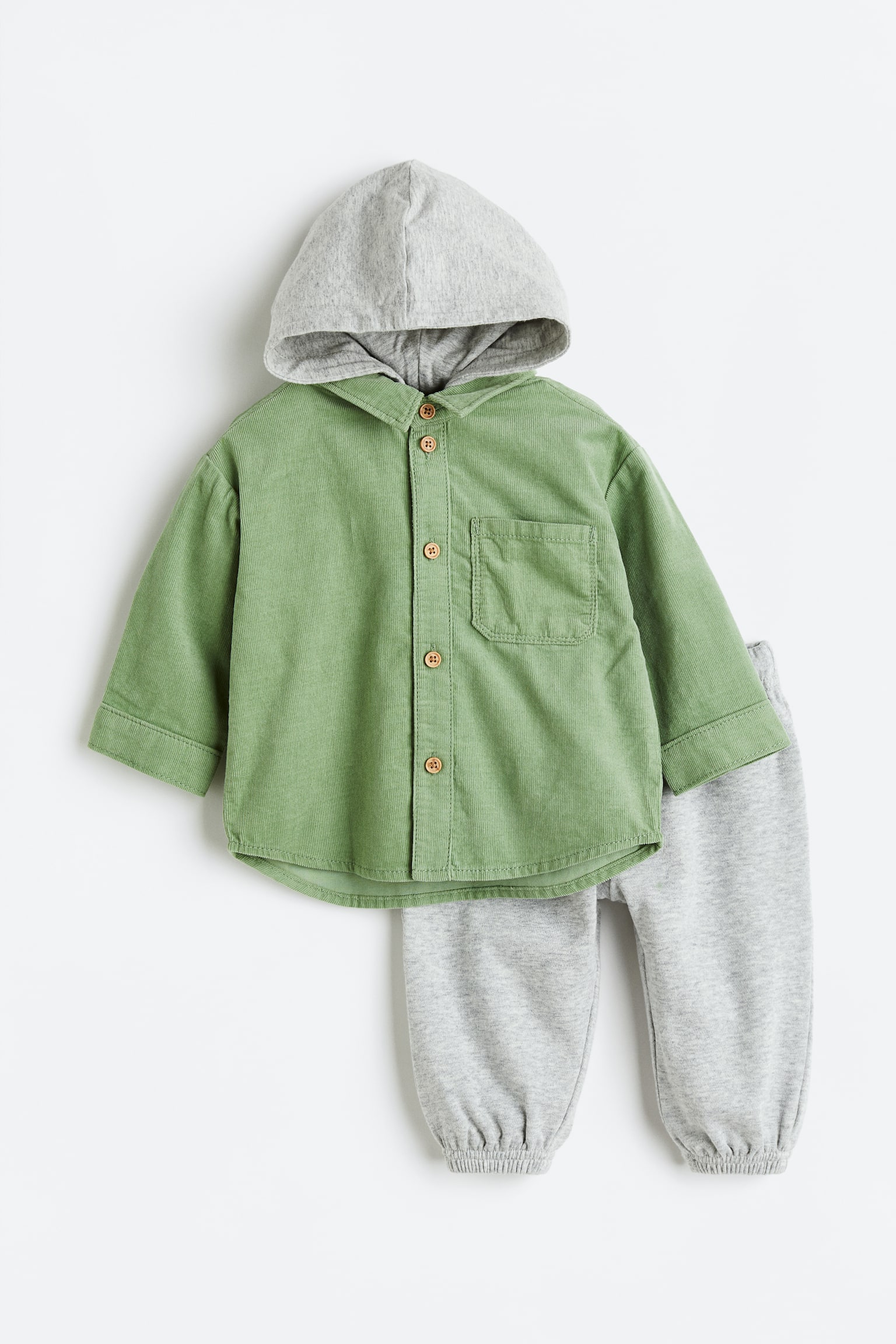 2-piece Cotton Set - Green/Light grey marle - 1