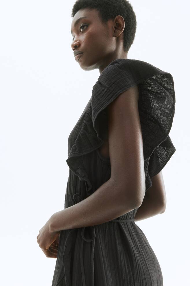 Muslin Wrap Dress - Black - 2