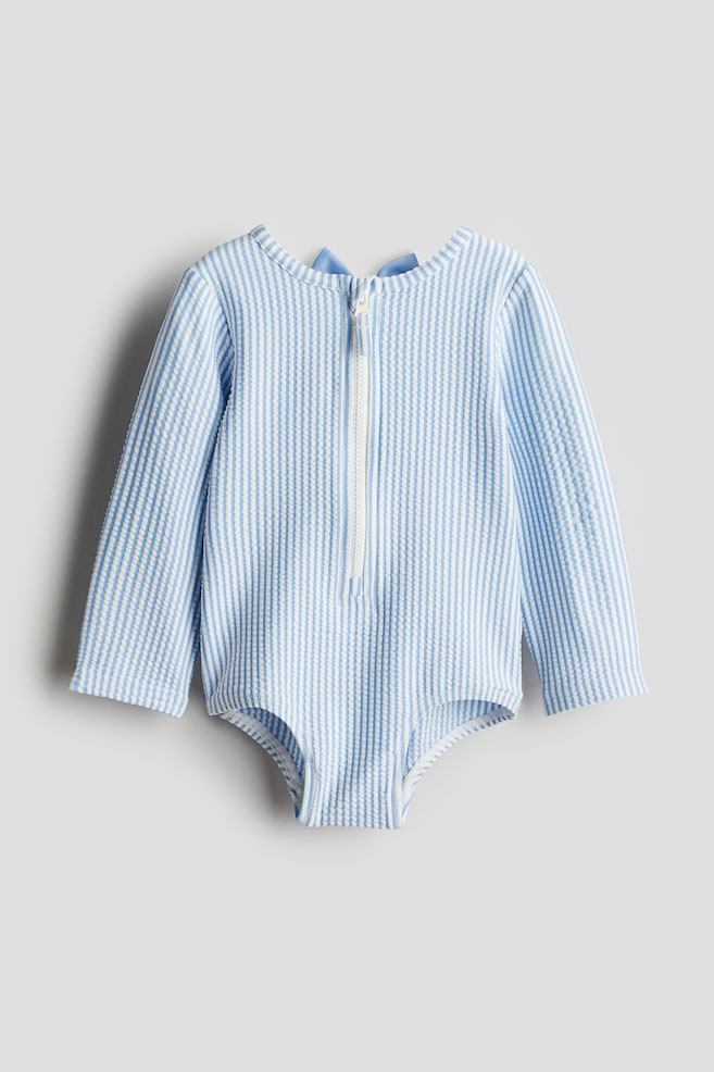 Long-sleeved swimsuit - Light blue/Striped - 1