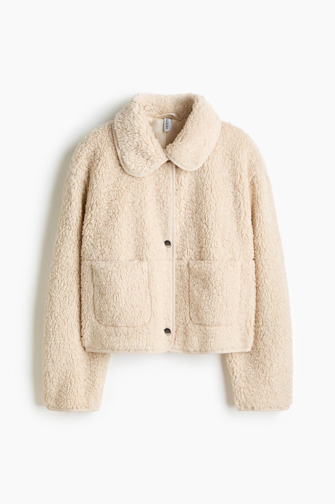 Collared teddy jacket - Light beige/Black - 1