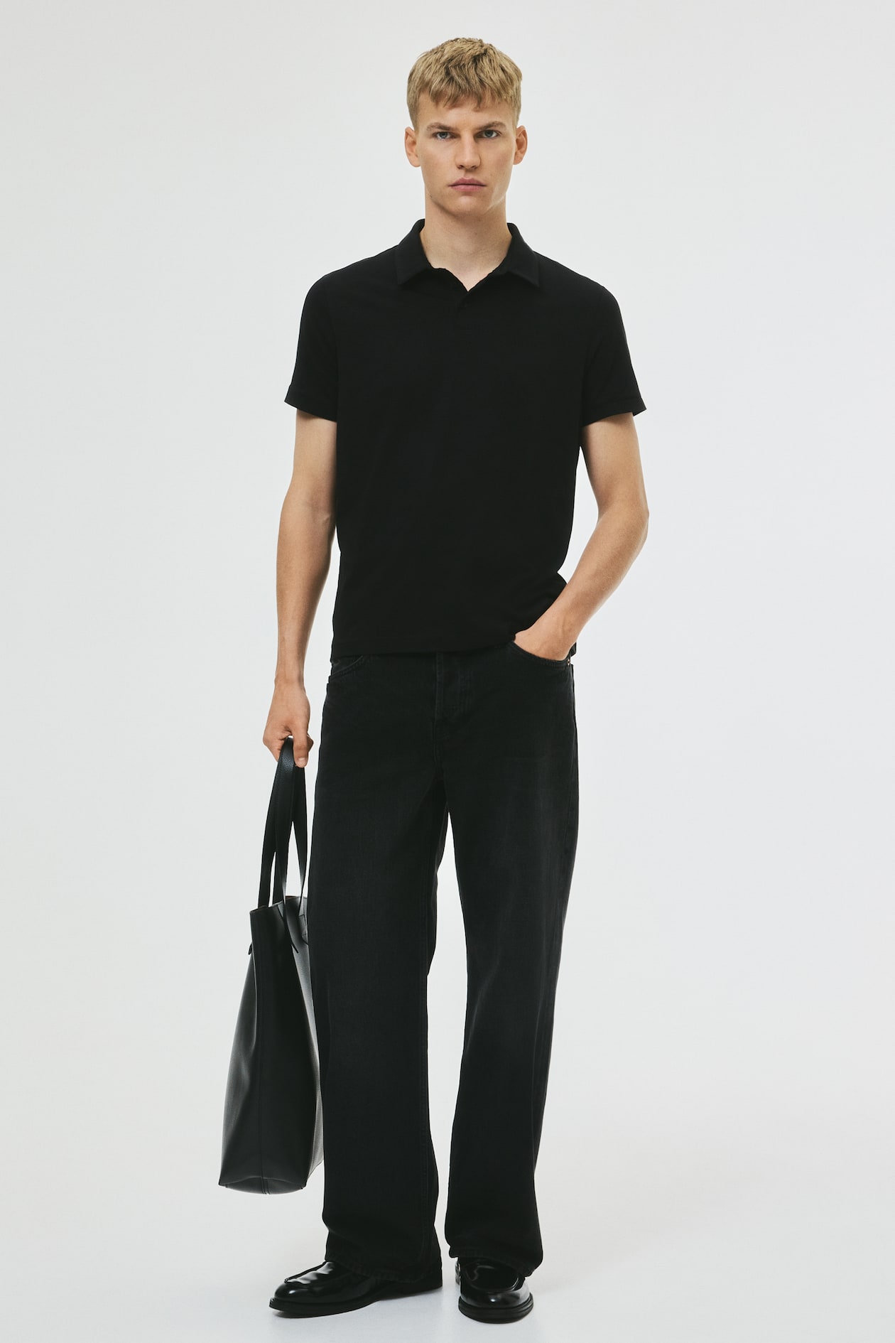 Slim Fit Polo shirt Black Men H&M