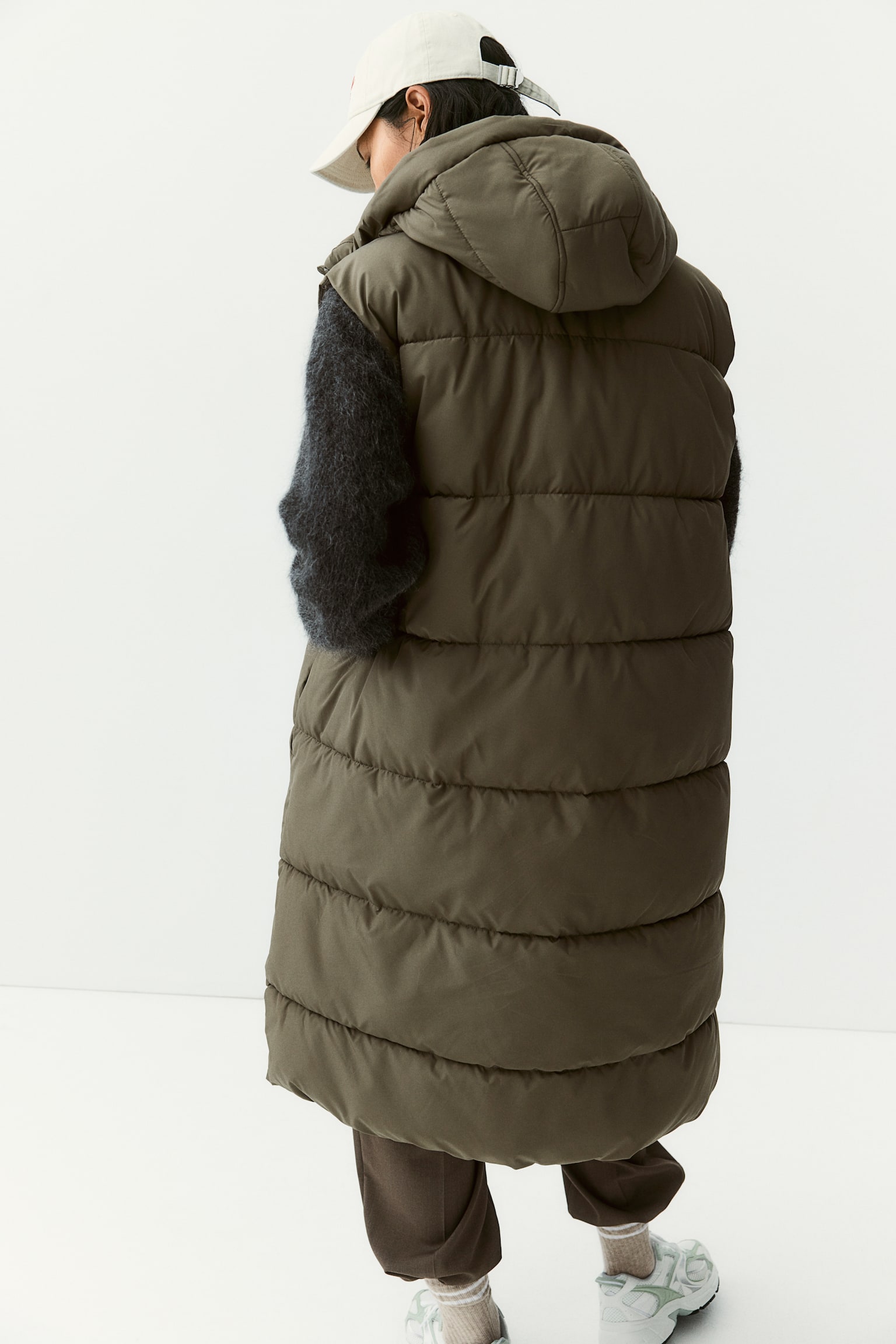 Hooded puffer gilet - Dark khaki green/Light beige/Black/Light beige - 5