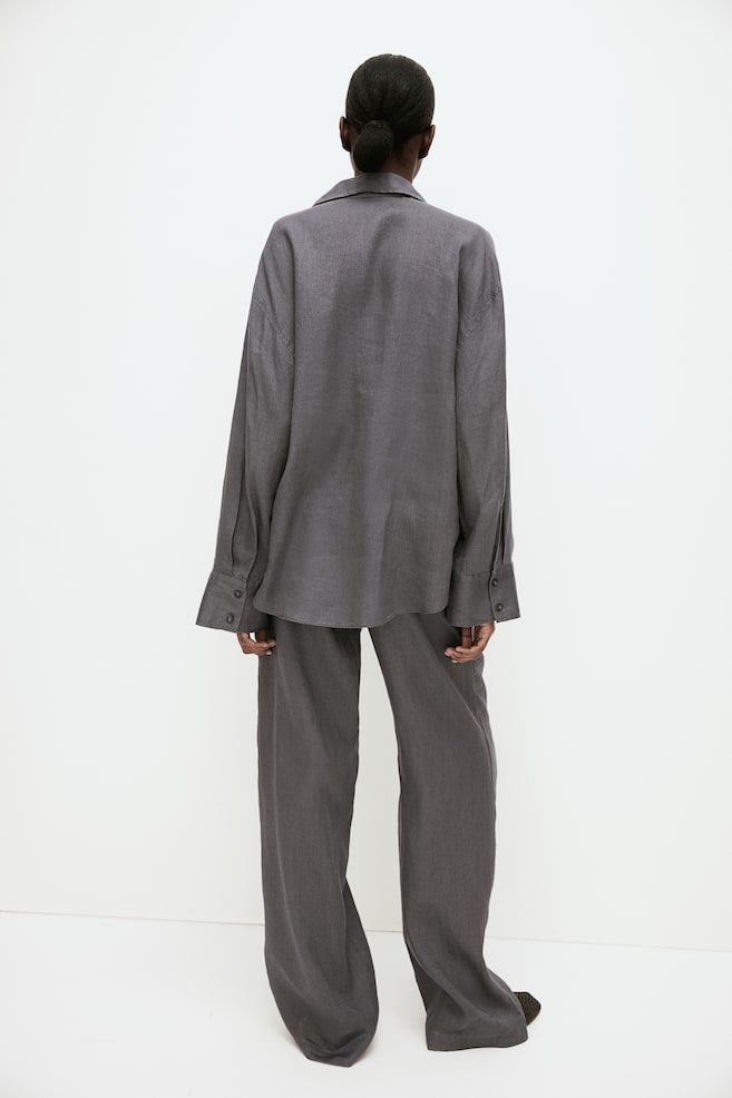 Oversized linen shirt - Dark grey - 6