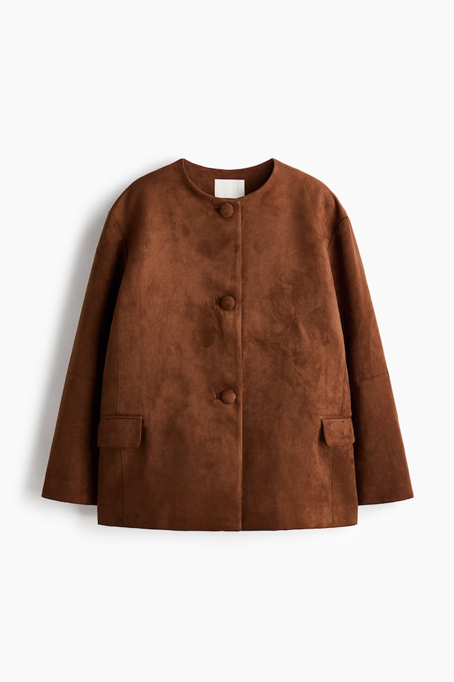 Collarless jacket - Brown - 1