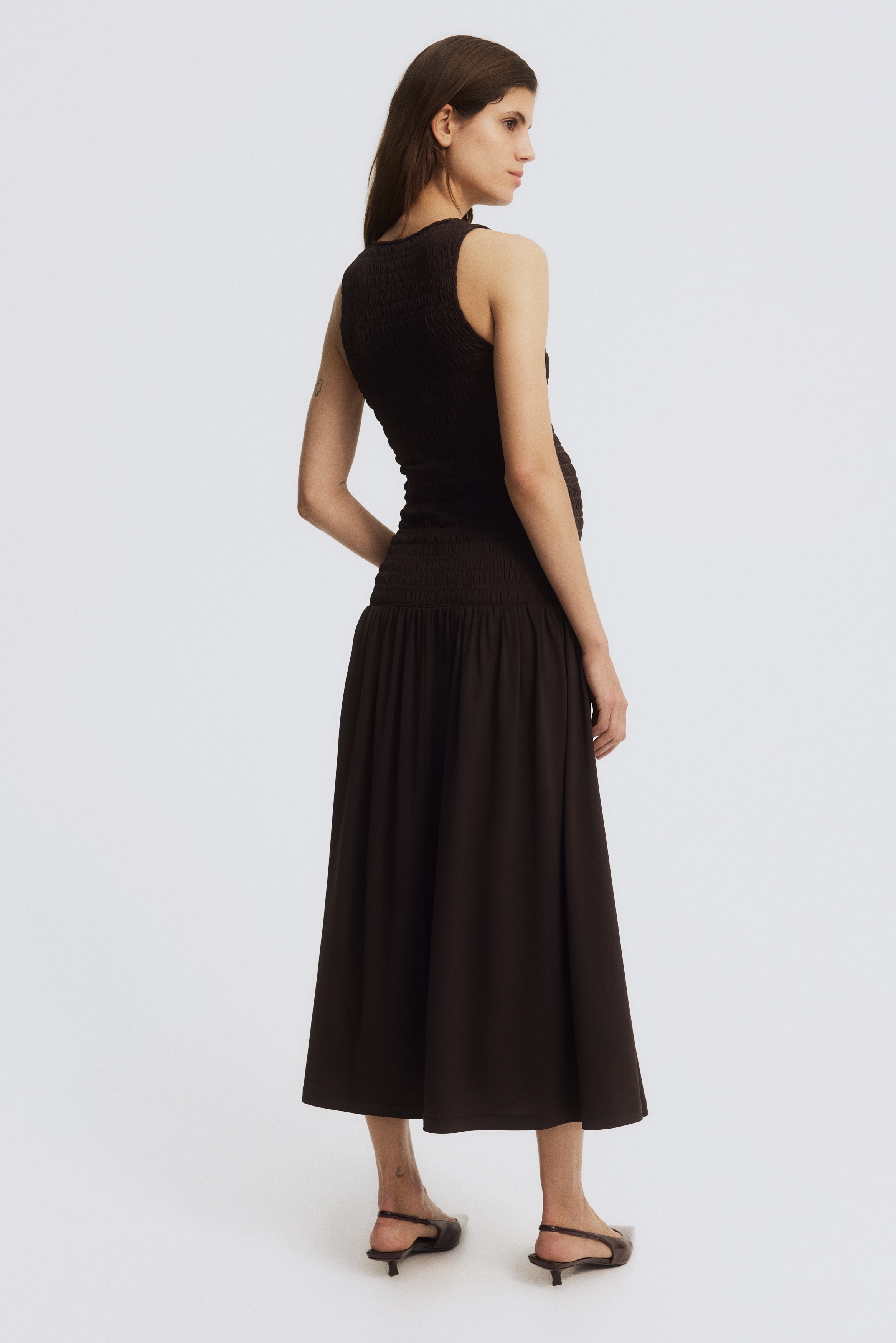 H&M MAMA - Dark Brown MAMA Smocked Jersey Dress - Size: XXL - H&M