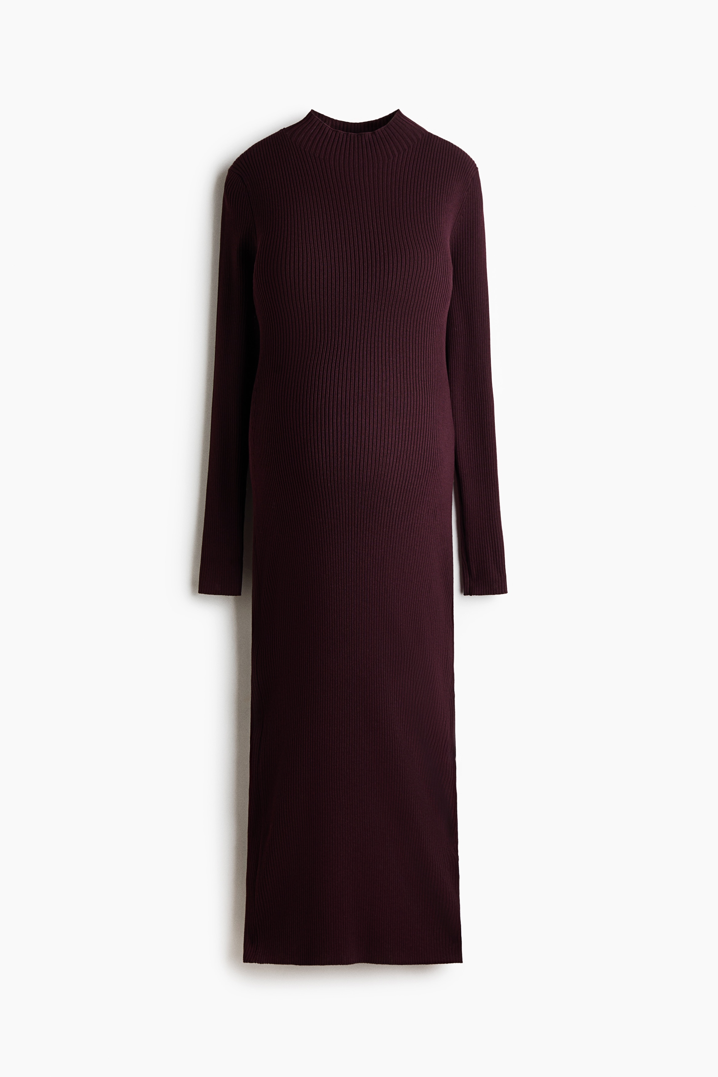 MAMA Rib-Knit Mock Turtleneck Dress - Burgundy/Dark brown/Taupe/Black