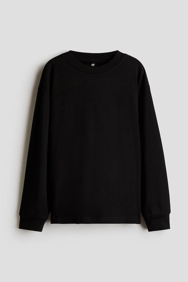 T-shirt i bomuld med lange ærmer - Sort/Hvid/Mørkegrøn - 1