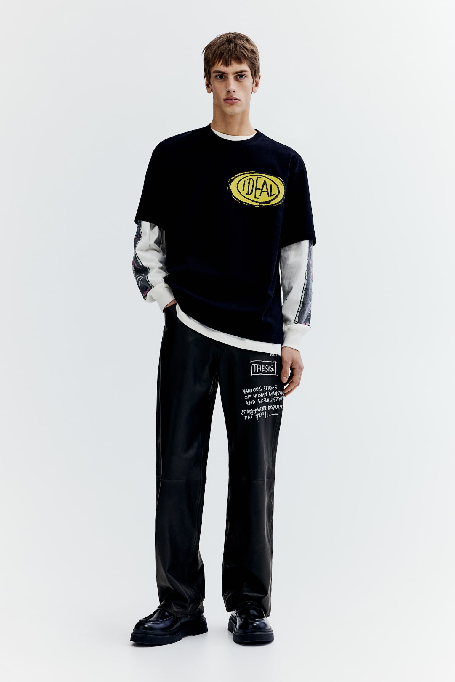 Straight Relaxed Leather trousers - Black/Basquiat - 1