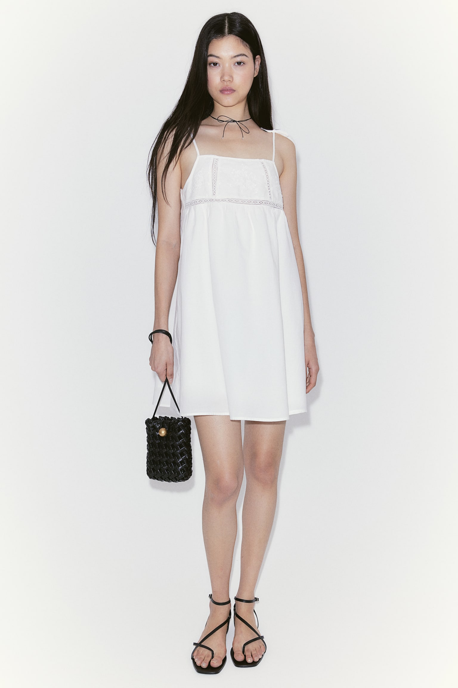 Embroidered A-line Dress - Cream/Black - 4