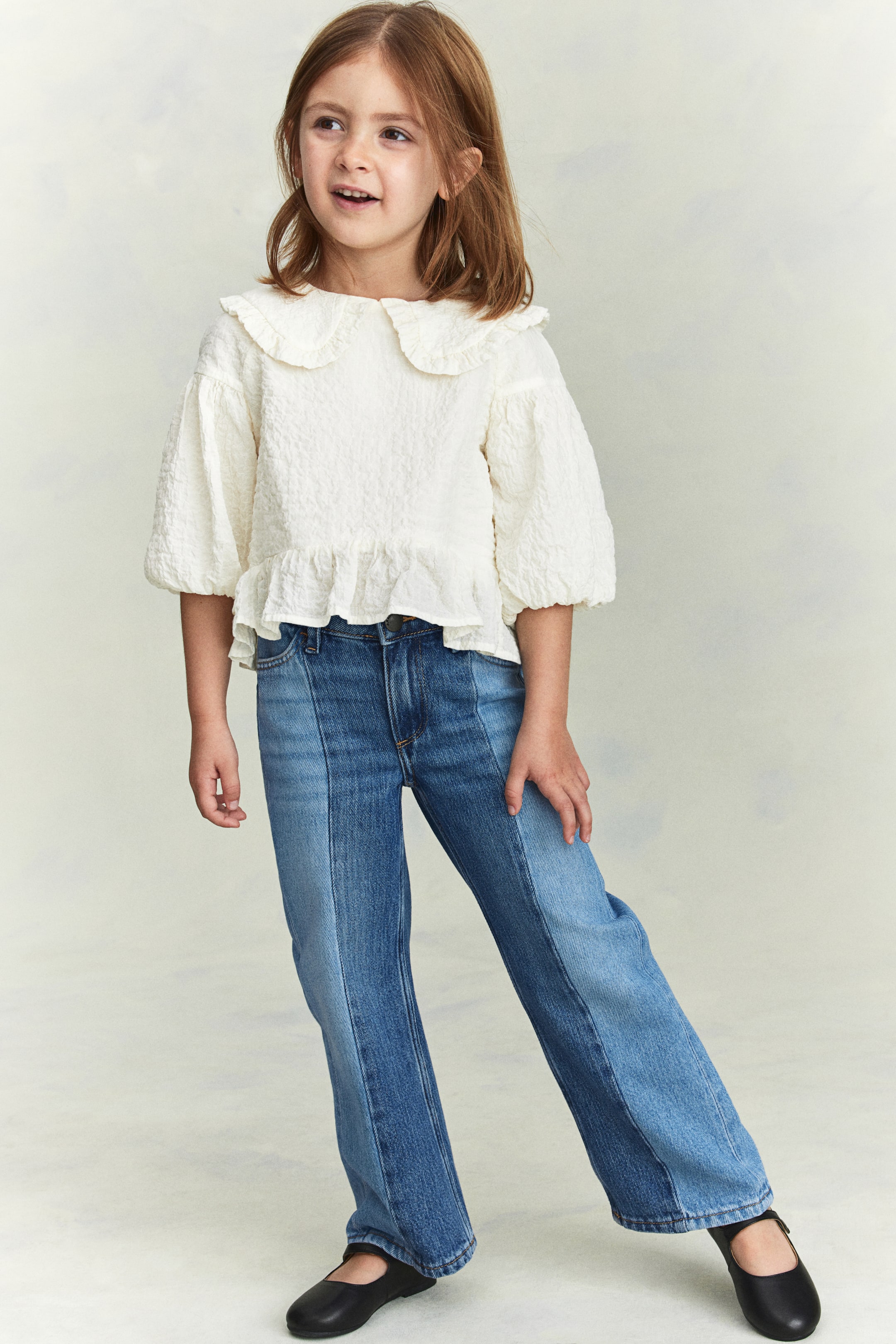 Puff-Sleeve Seersucker Blouse