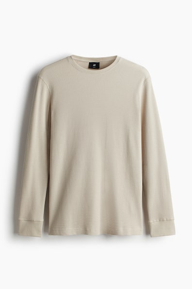 Shirt aus Waffeljersey in Slim Fit - Rundausschnitt - Langarm 