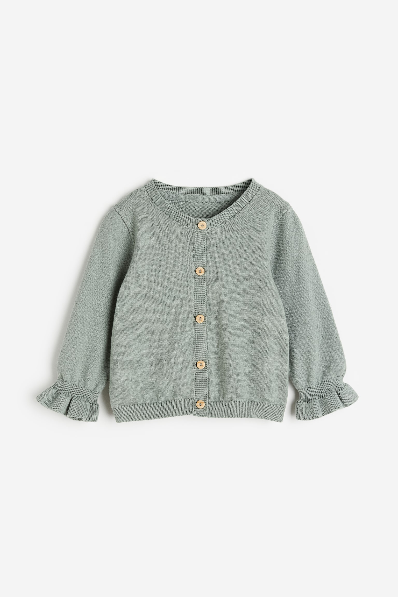 Fine Knit Cotton Cardigan - Sage green/Cream/Dark beige pink - 1