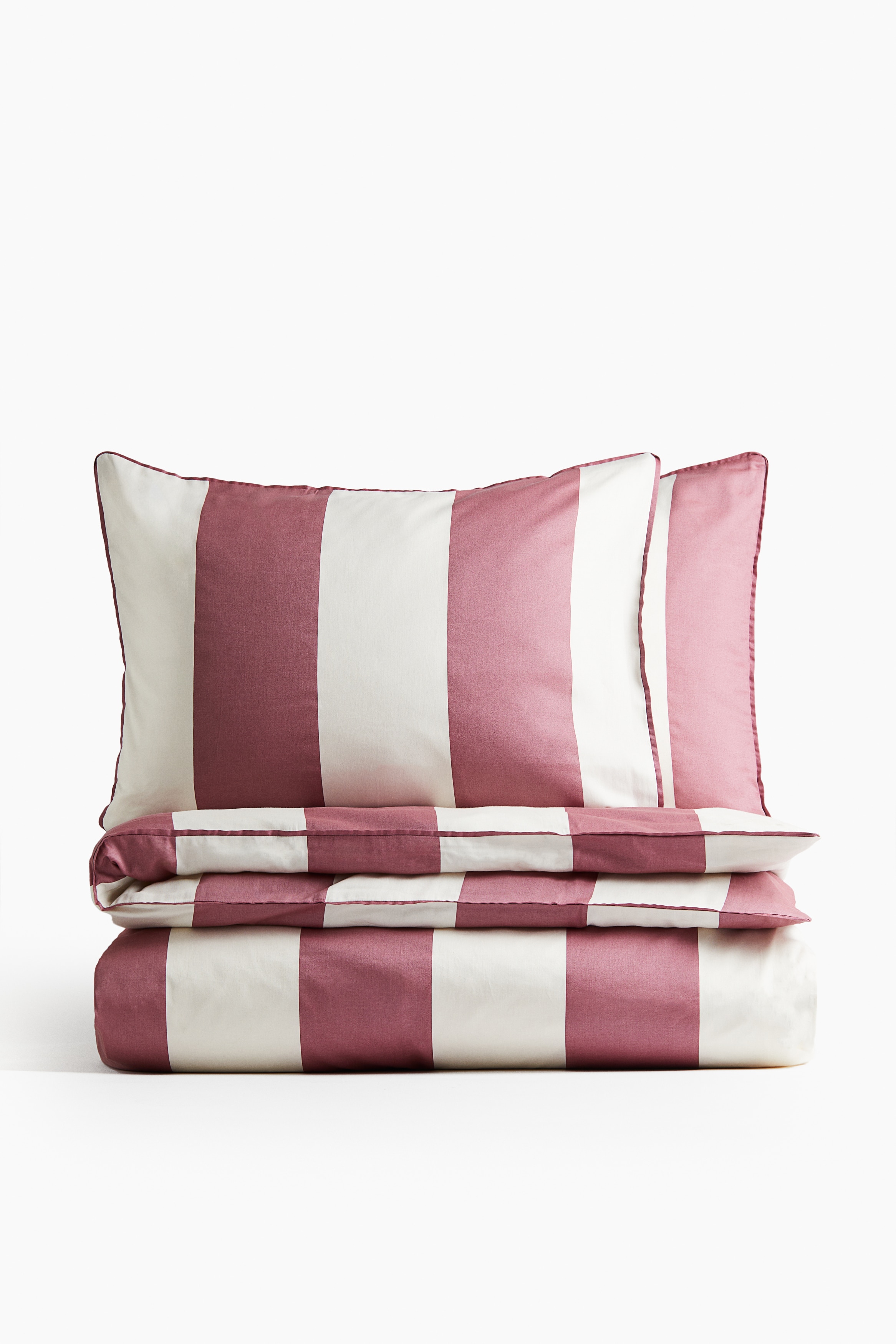 H&M Home  - Cotton sateen double/king duvet cover set - Dusty pink/Striped - size: DOUBLE