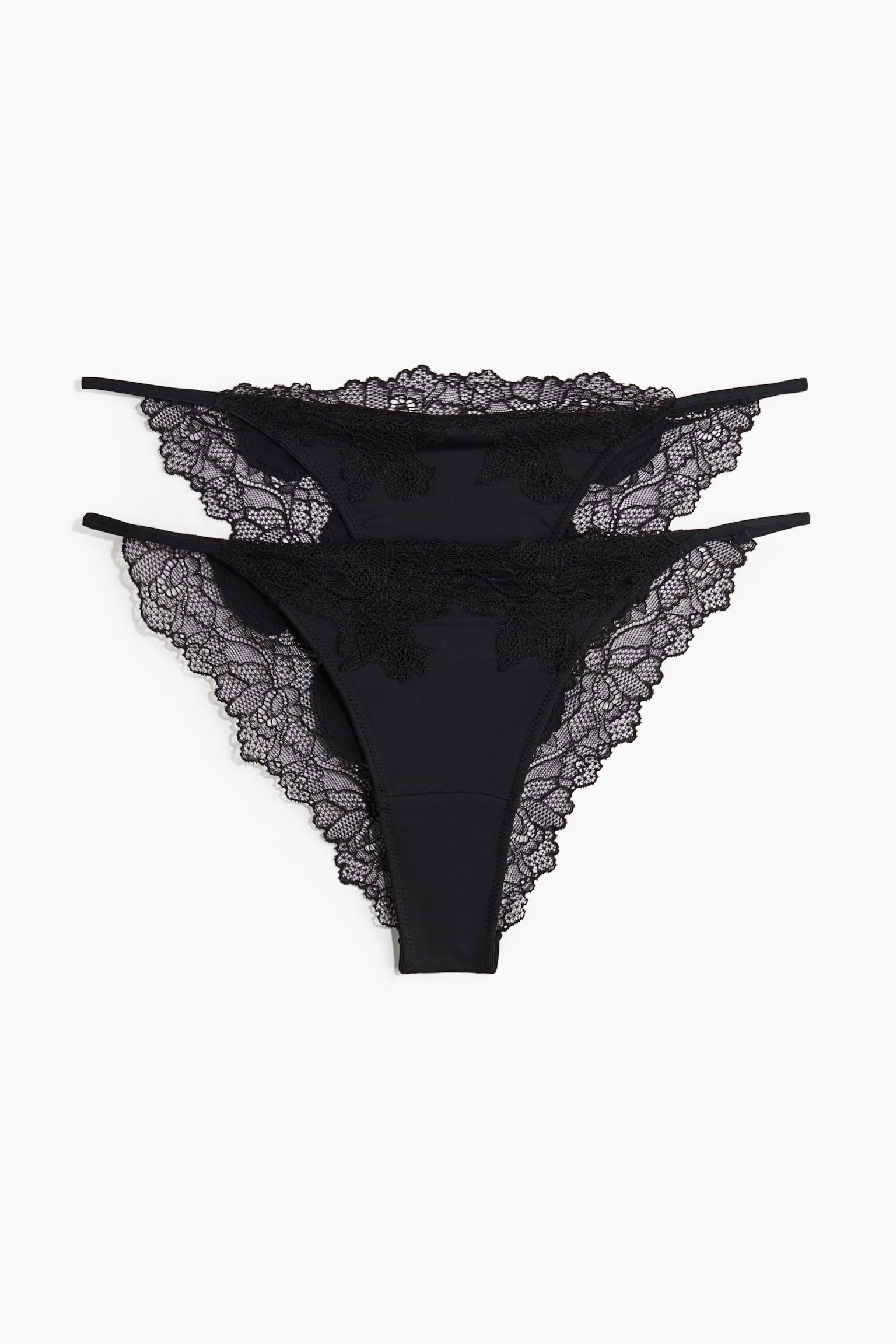 Трусы-танга, кружево, микрофибра, 2 шт. — H&M, цвет: Чёрный