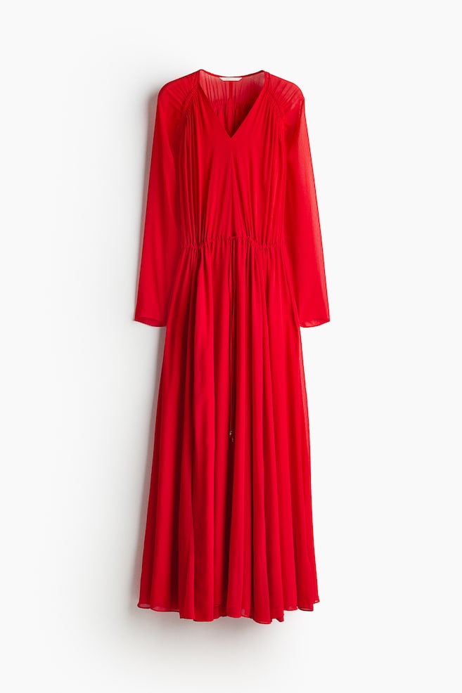 Vestido largo de gasa - Rojo vivo - 1