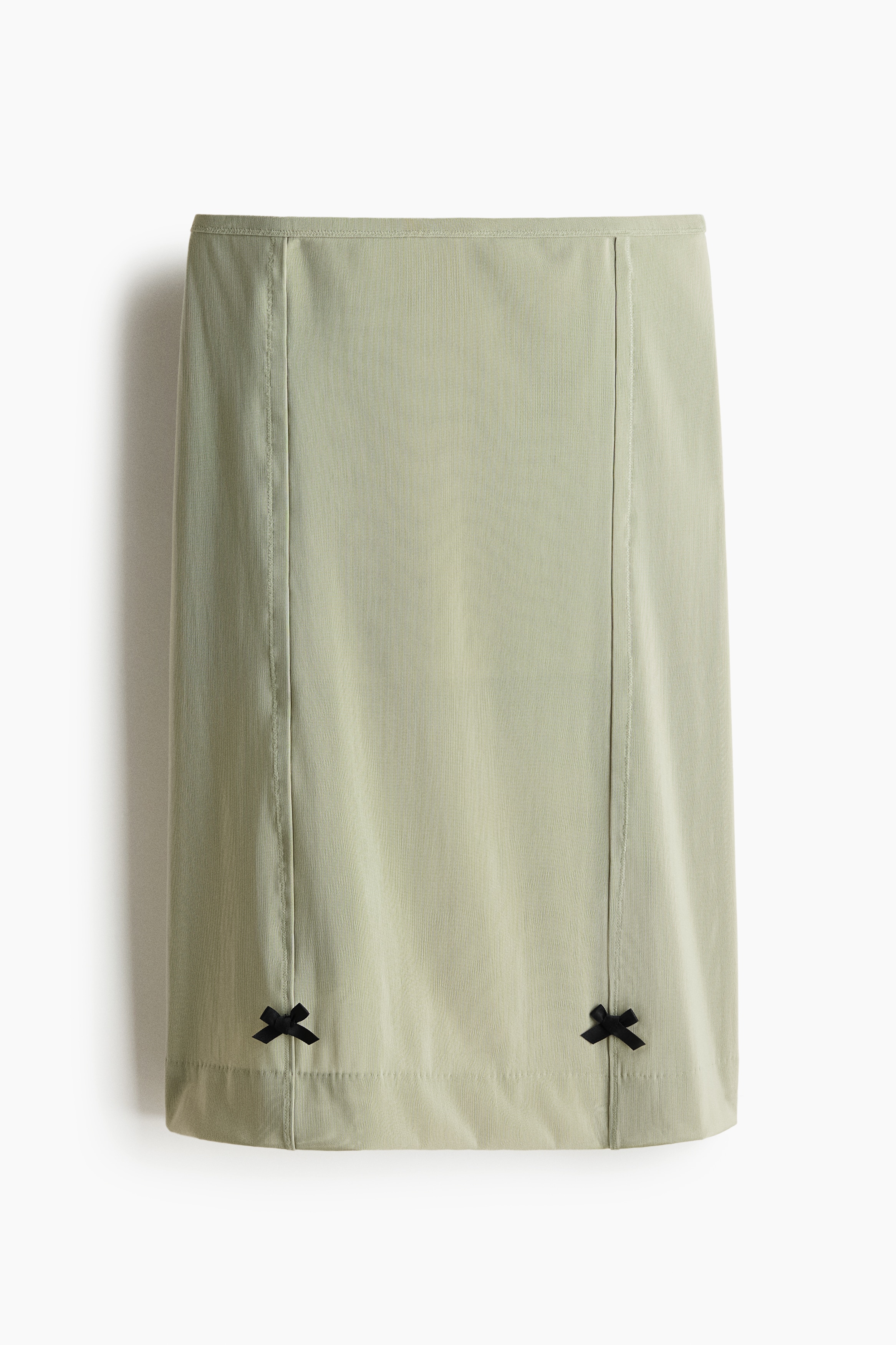 Bow-Detail Mesh Skirt - Light khaki green