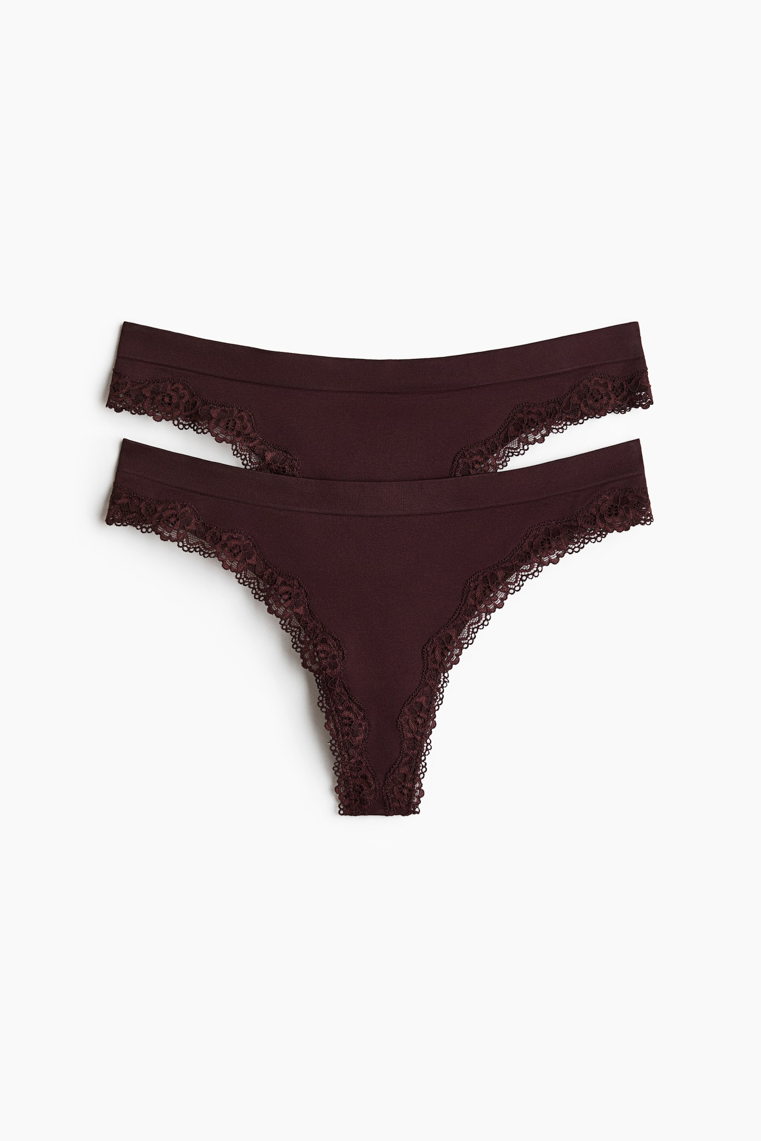 Set van 2 seamless slips met kant - Thong - Donkerbruin/Zwart - 1