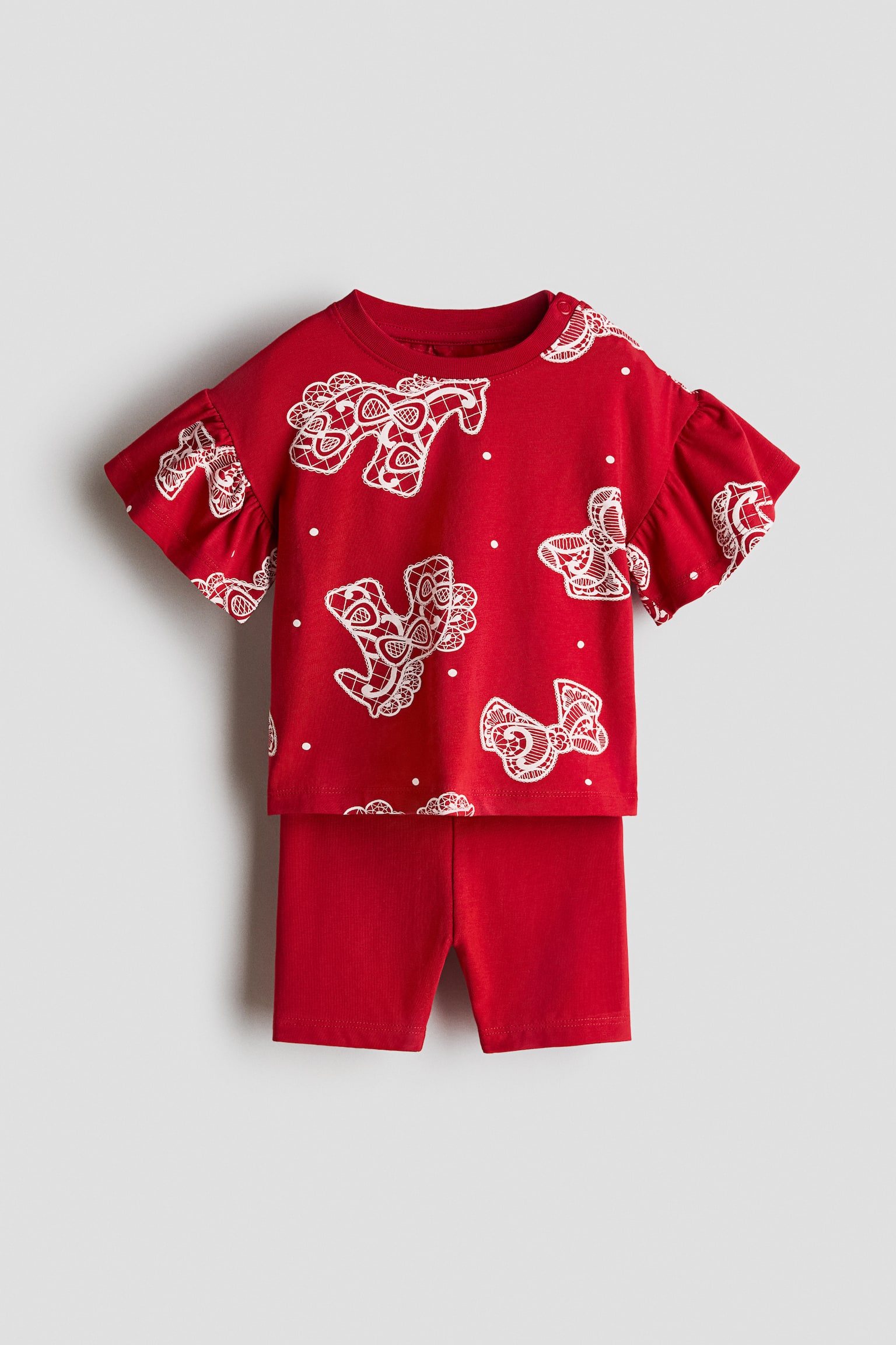 2-piece printed jersey set - Red/Horses/Light pink/Horses