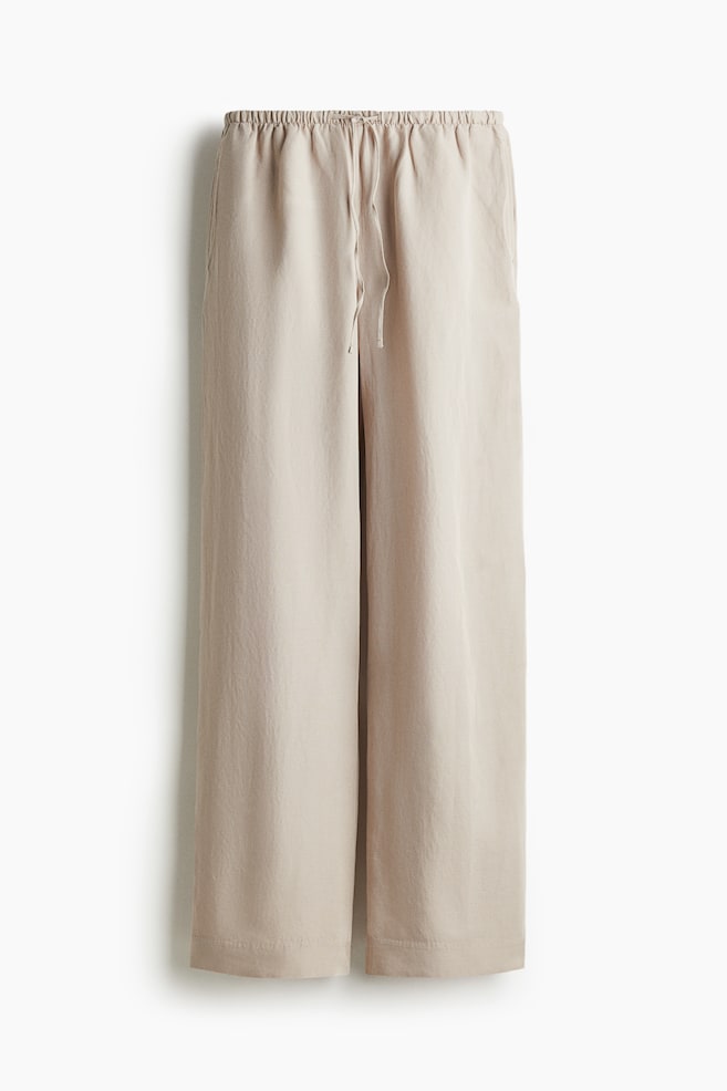 Straight-Leg Linen-Blend Pants - Beige/White/Light beige - 1