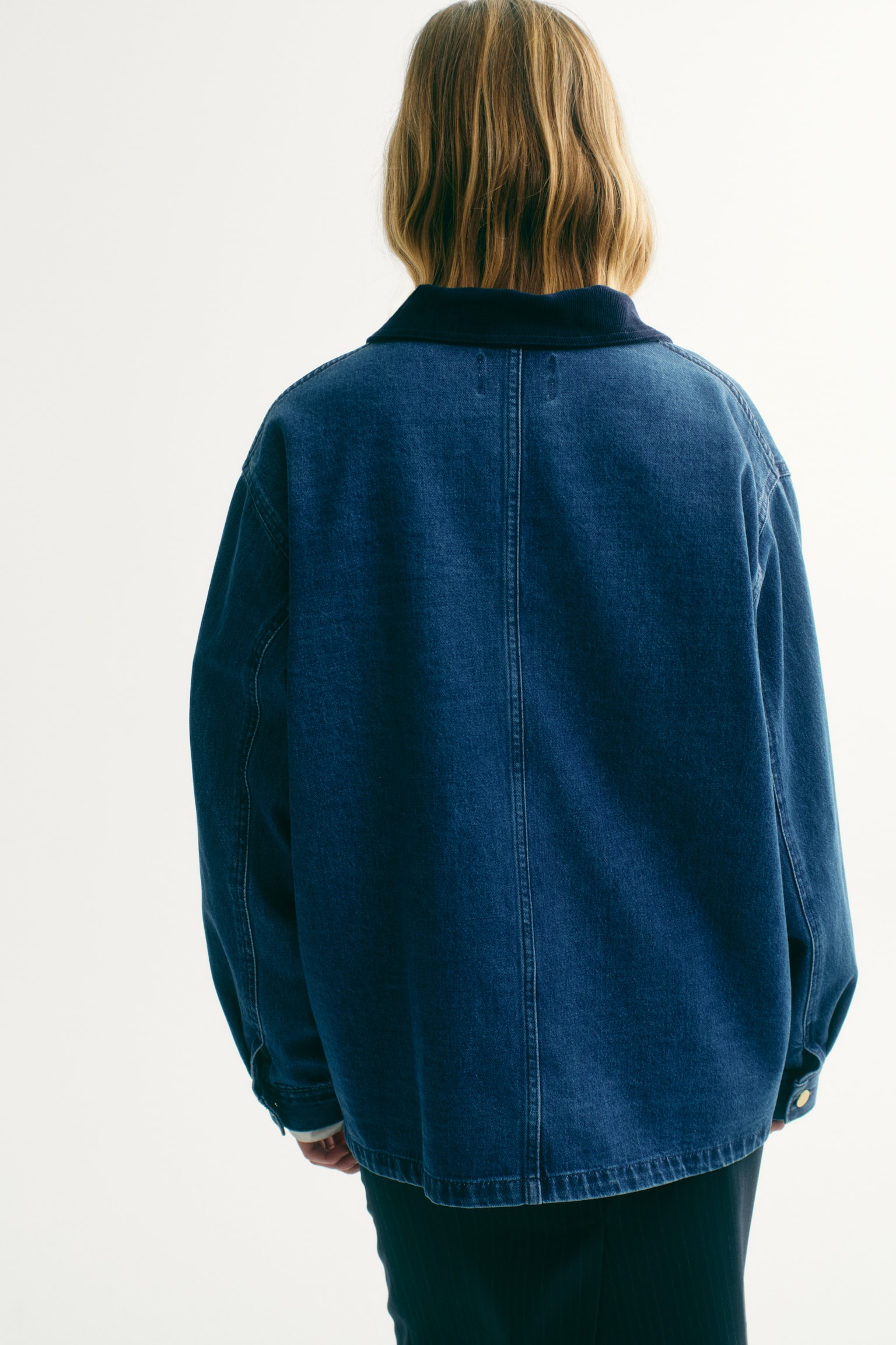 Corduroy-collar denim jacket - Denim blue - 5