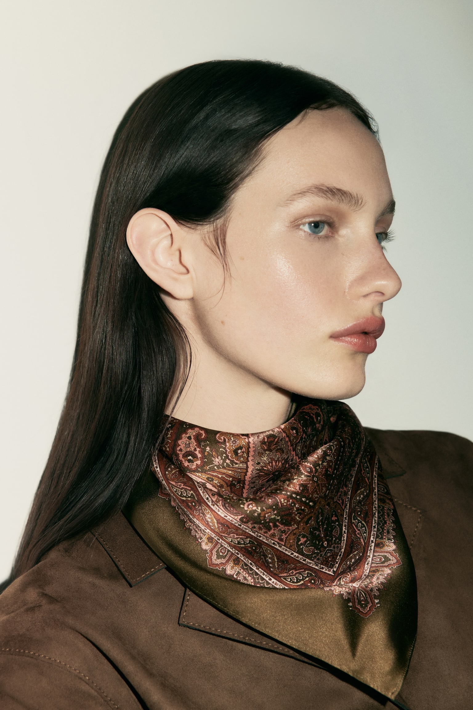 Printed silk scarf - Khaki green/Paisley pattern/Navy blue/Knots/Navy blue/Green/Cream/Bows - 5