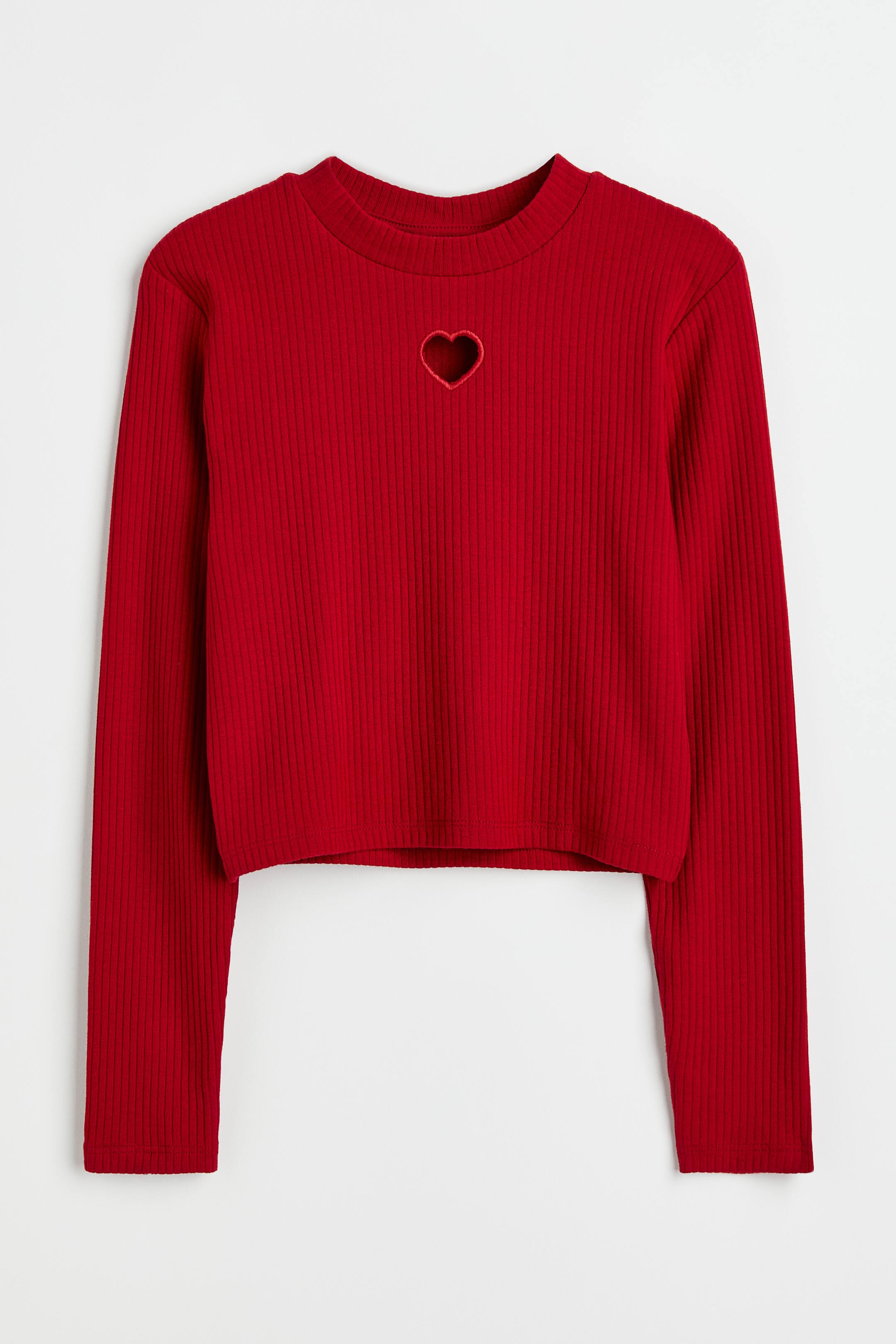 View larger image: Ribbed cotton jersey cropped top - Red/Heart - Kids | H&M 1