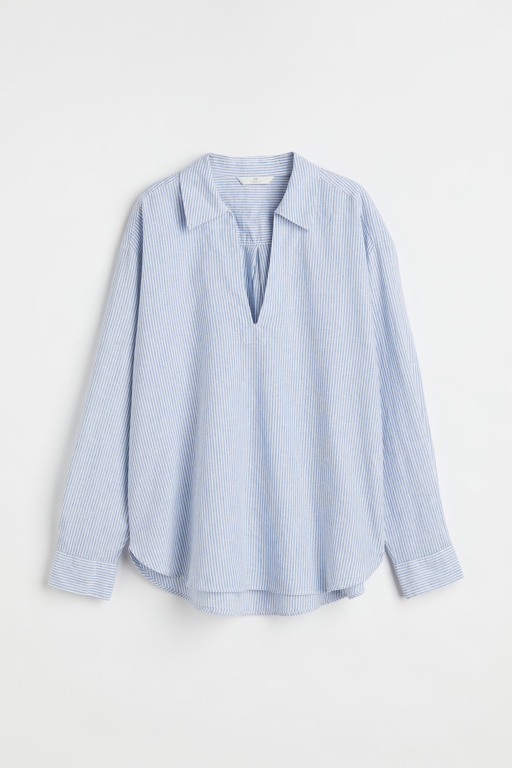 View larger image: Popover linen-blend shirt - Light blue/White striped - Ladies | H&M IN 1