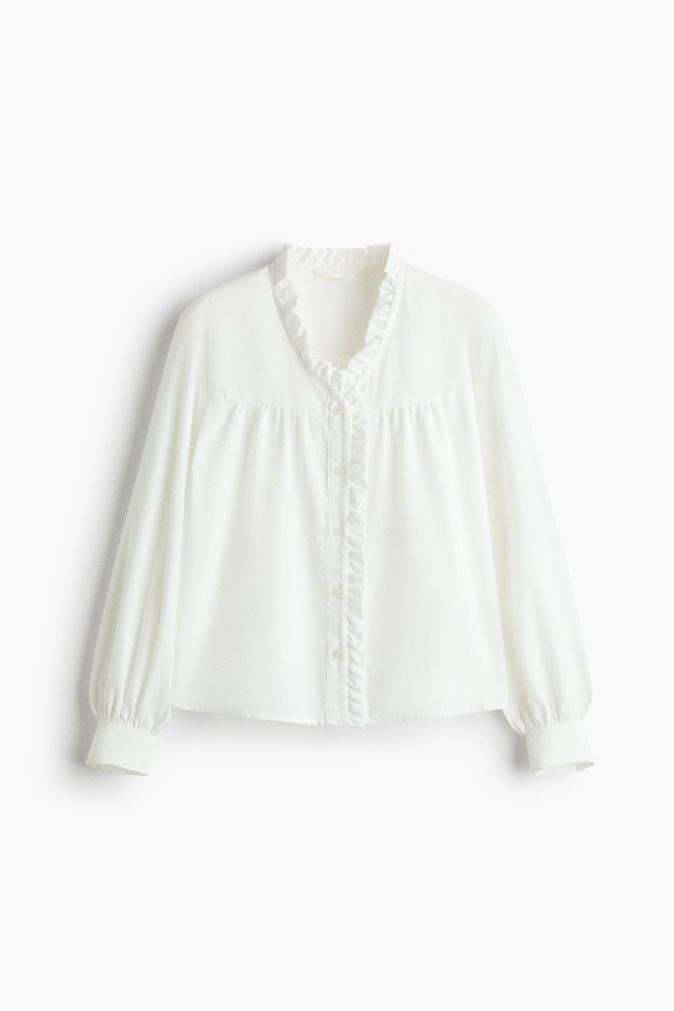 Áo kiểu dệt chéo viền diềm nhún - Màu trắng/Màu nâu đậm/Kẻ ca rô gingham/Màu xanh khói nhạt/Kẻ gingham