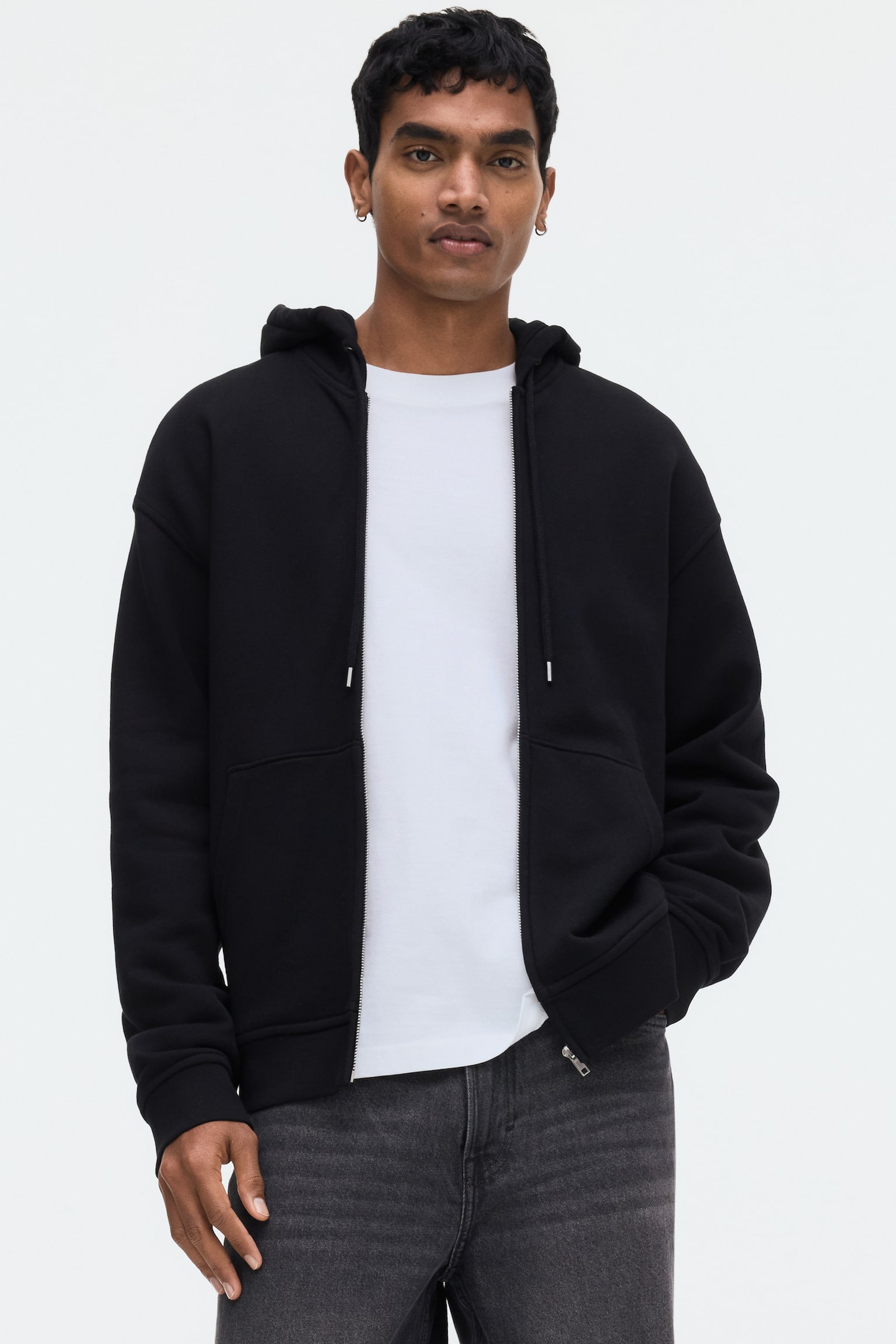 Relaxed Fit Zip-through hoodie - Black/Dark grey/Light grey marl - 2