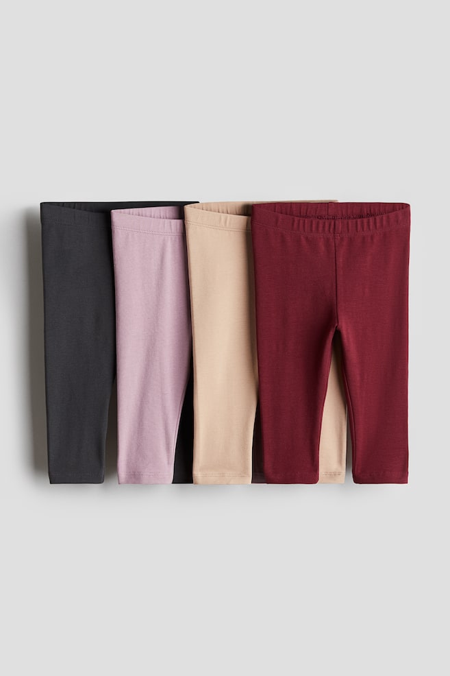 4-pack Cotton Jersey Leggings - Red/beige/gray/Dark red/navy blue/light gray/Light beige/dark gray/Purple/dark red/Light purple/hearts/Pink/light pink/Pink/cherries/Beige/giraffes - 1