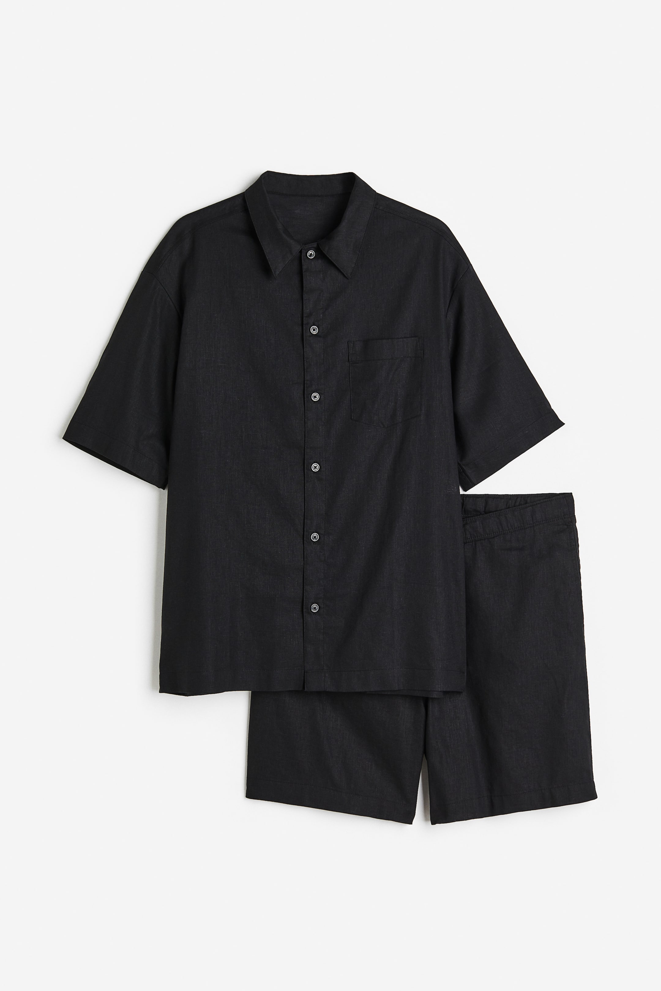 查看大圖: 休閒剪裁亞麻混紡睡衣套裝 - 黑色 - Men | H&M 1