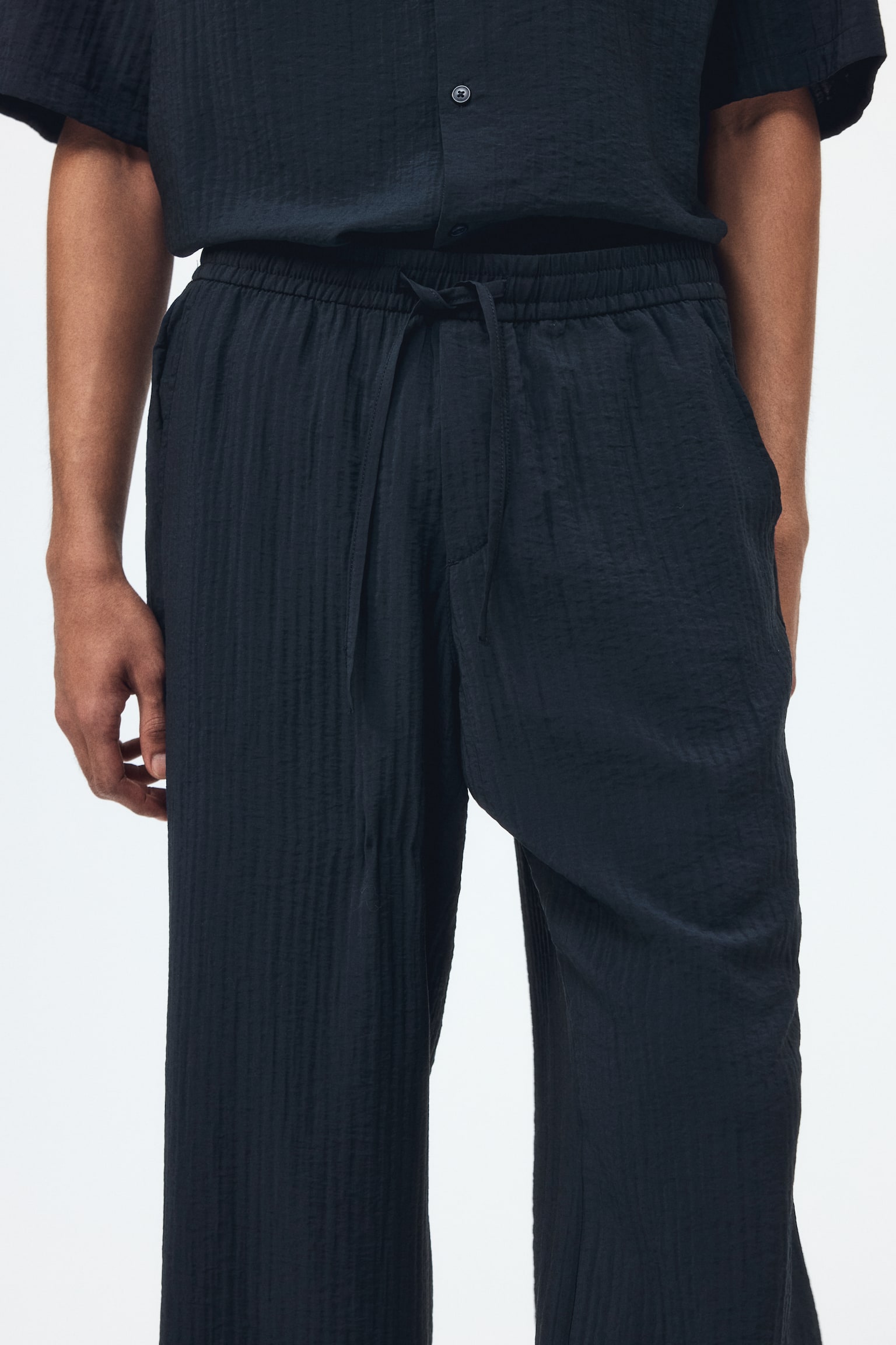 Strukturvävd byxa Relaxed Fit-Svart - 8