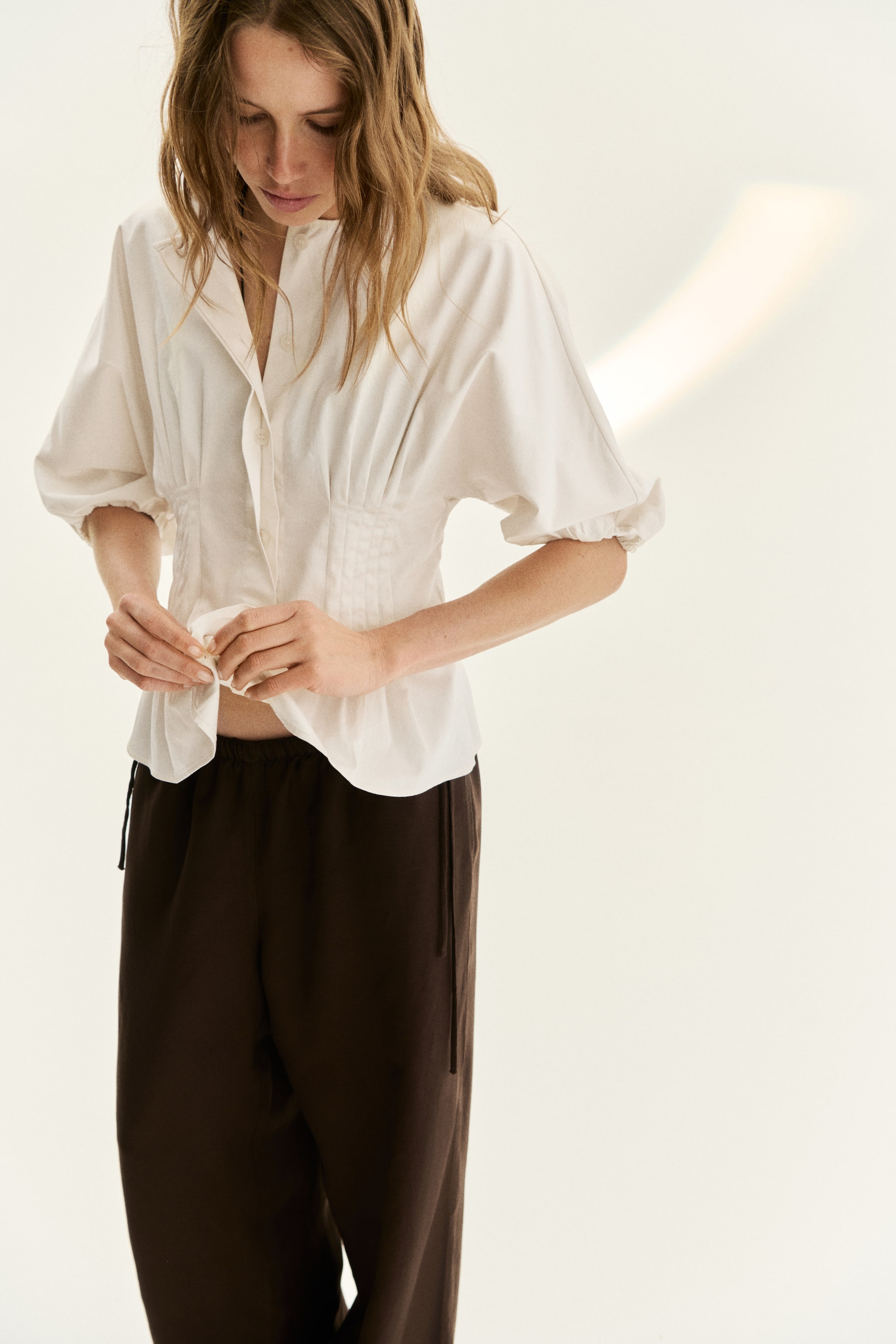 Tapered-Waist Cotton Blouse