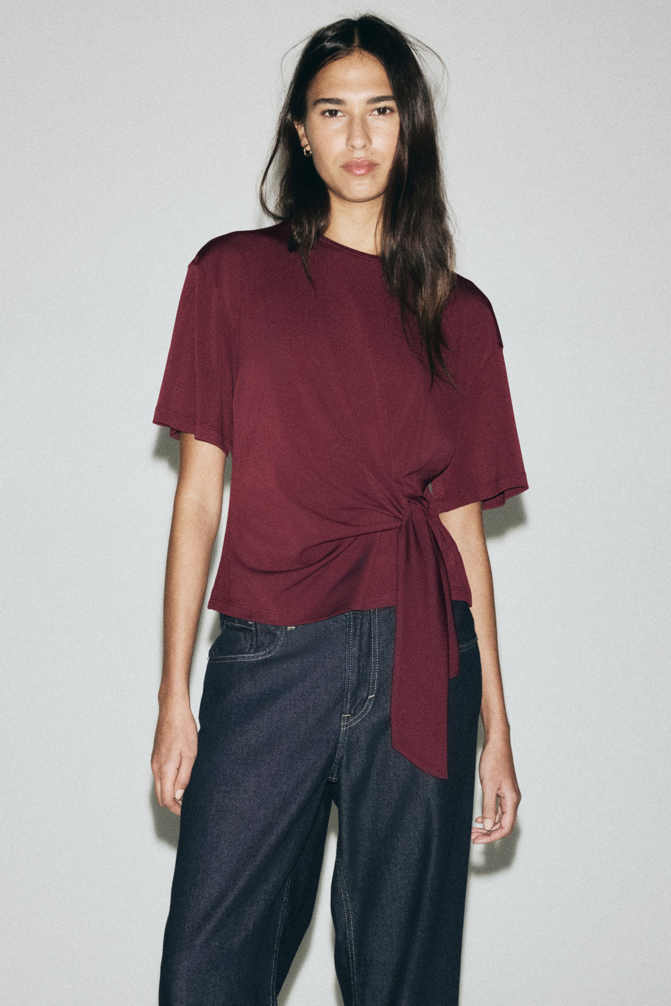 拡大画像を表示: タイディテールトップス - バーガンディ - レディース | H&M JP 2