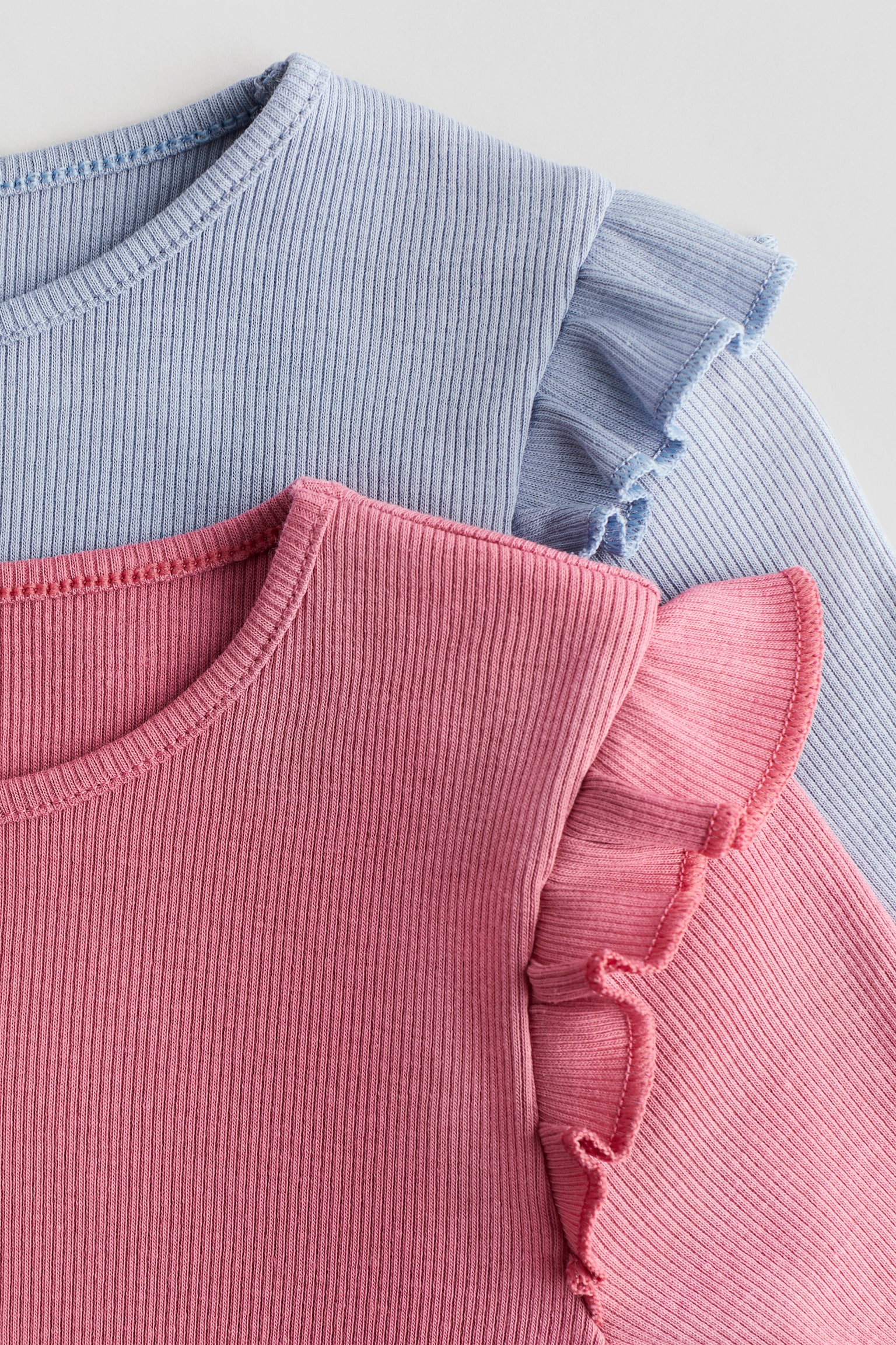 Детские топы H&M 2-pack Ribbed Cotton Tops, цвет: Пыльный синий / Розовый — фото 2