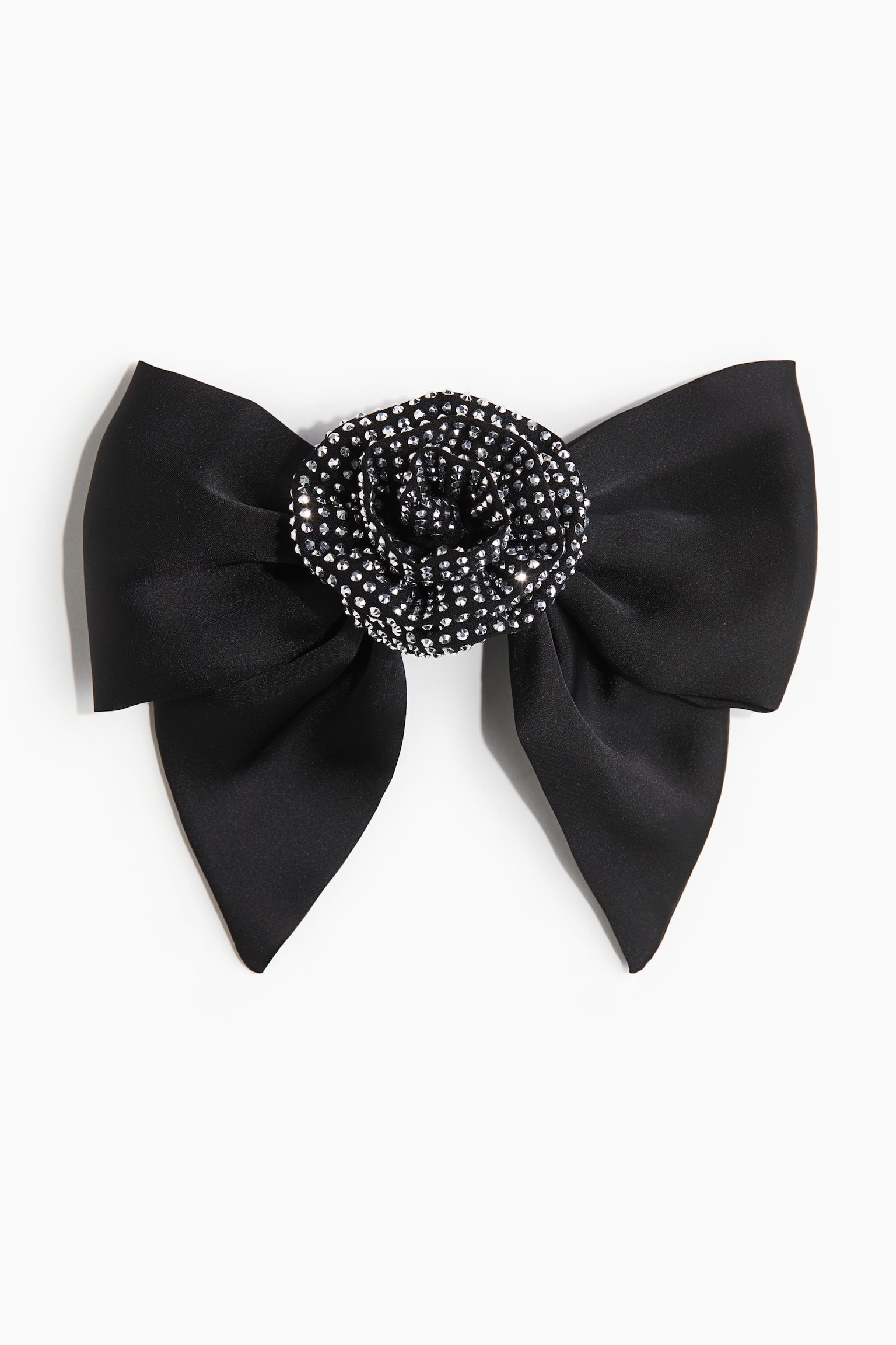 Flower-detail bow hair clip - Black - 1