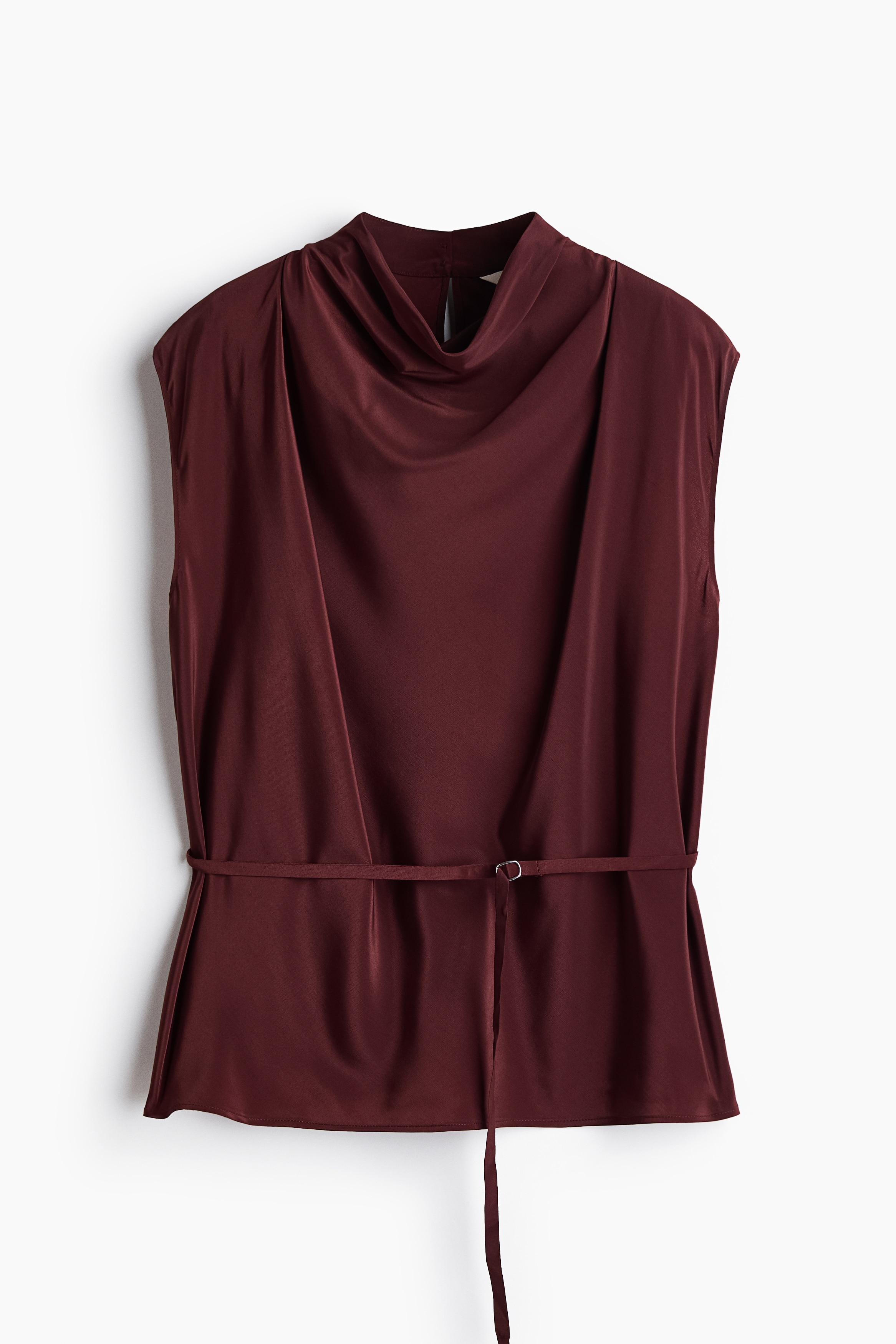 Belted cowl-neck top - Rust brown/Navy blue/Green