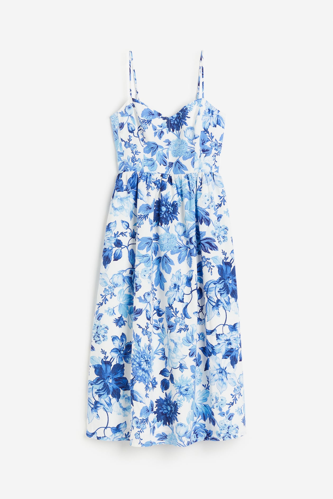 Linen-blend Dress - White/blue floral - Ladies | H&M US