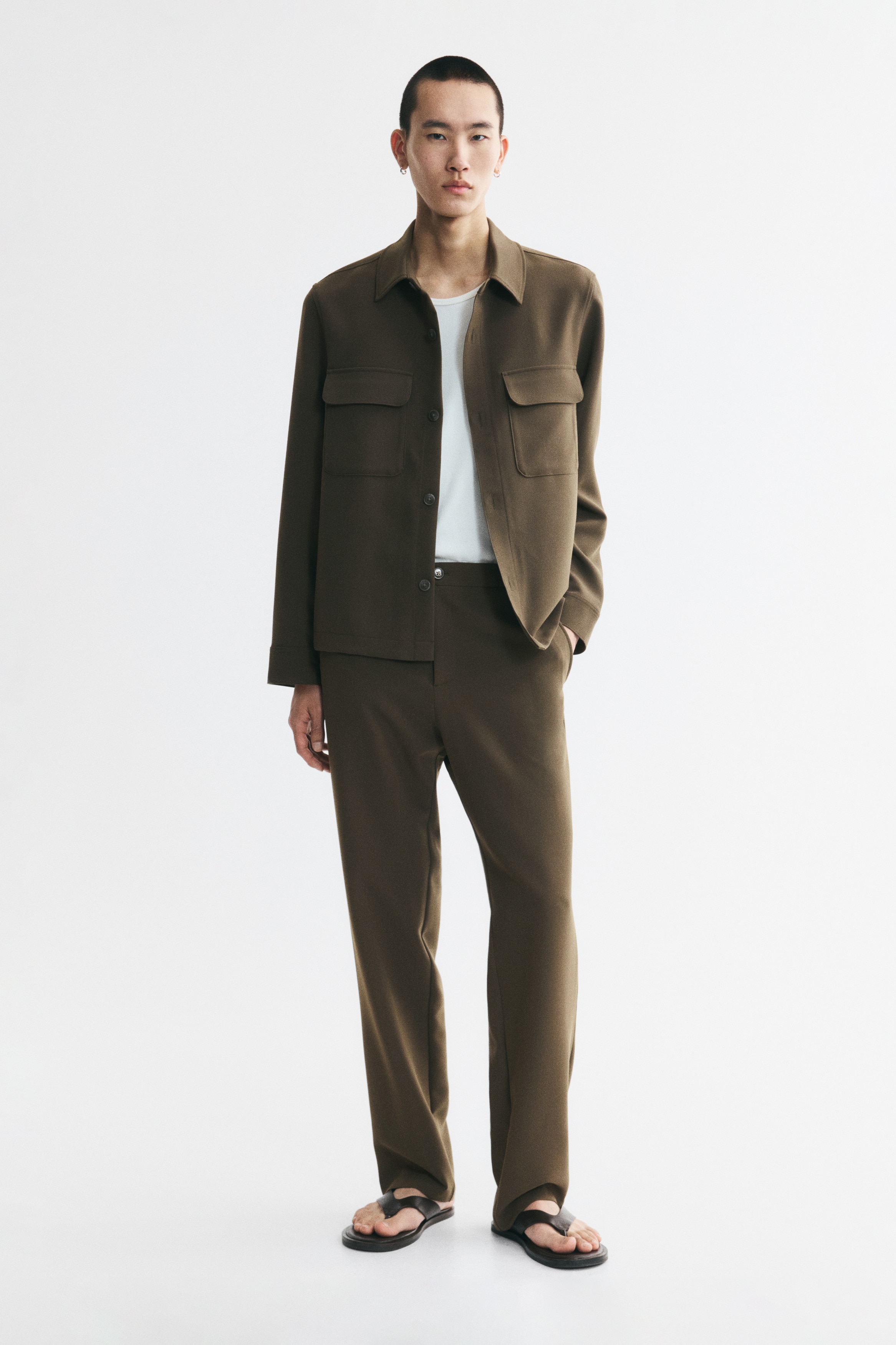 Regular Fit Twill trousers - Dark khaki green/Dark brown
