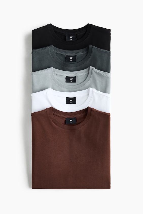 Мужские футболки H&M 5-pack Slim Fit T-shirts