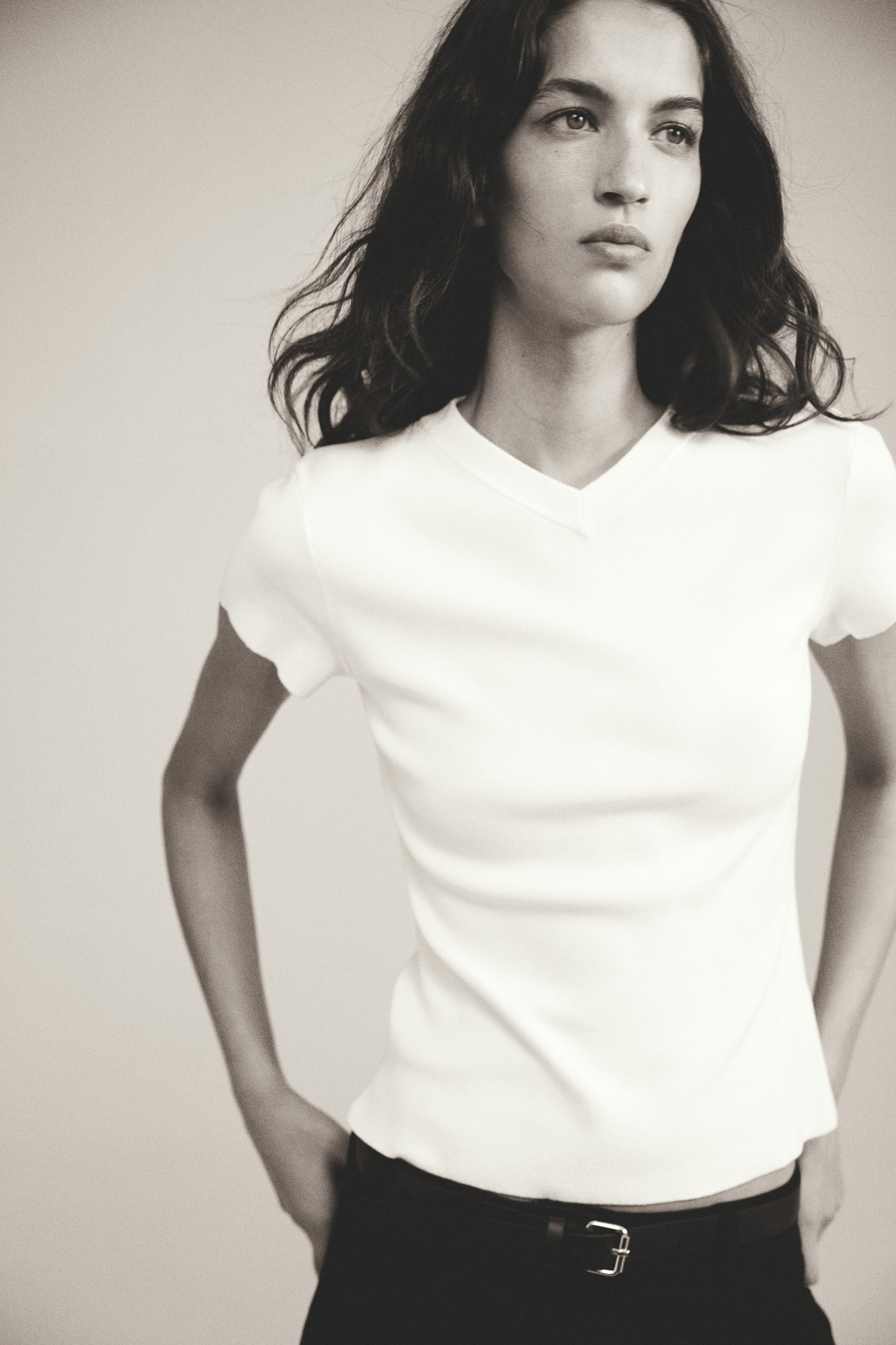 View larger image: Fine-knit viscose-blend T-shirt - Cream | H&M 1
