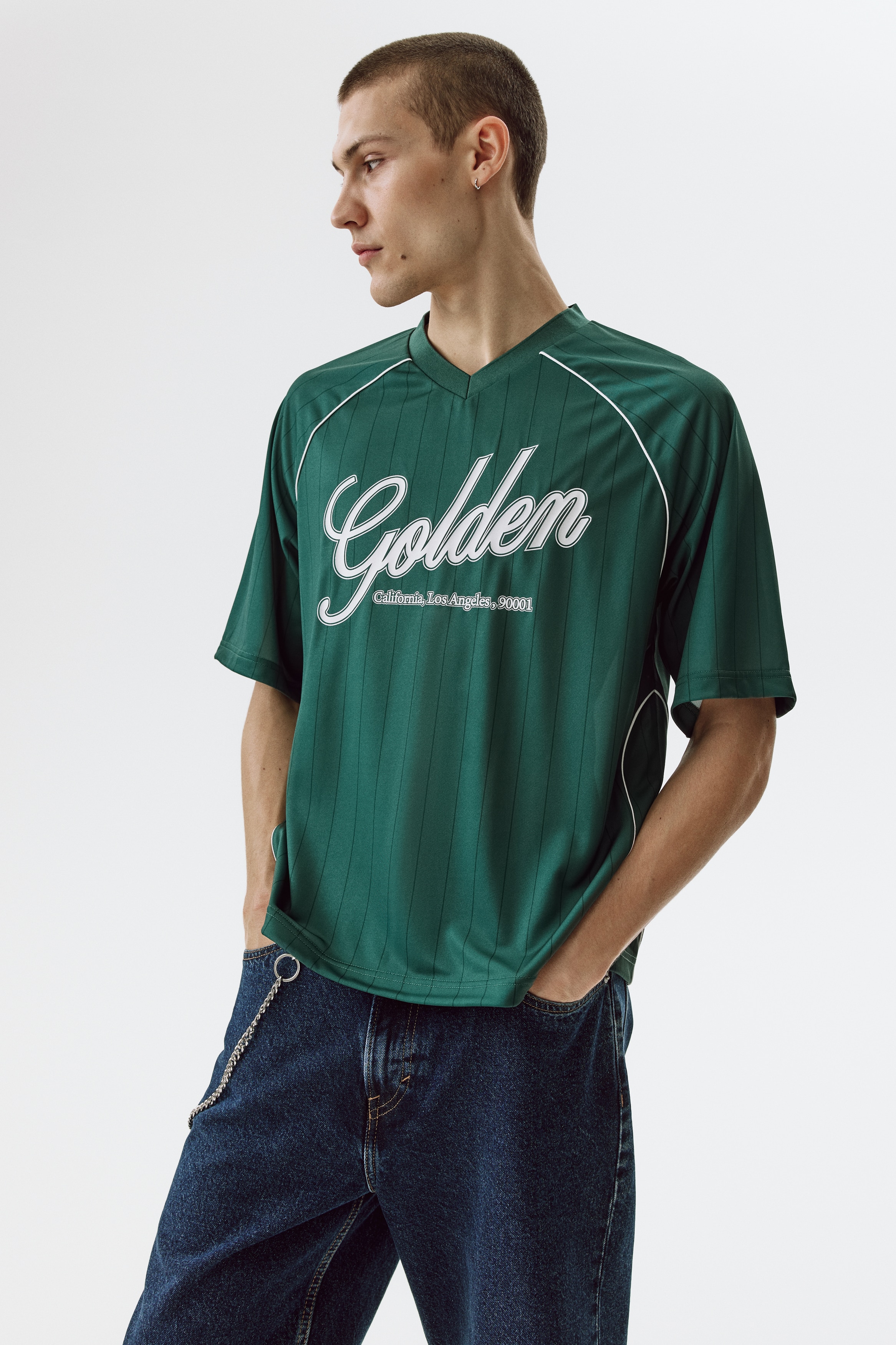 ルーズフィット プリントTシャツ-ダークグリーン／Golden
